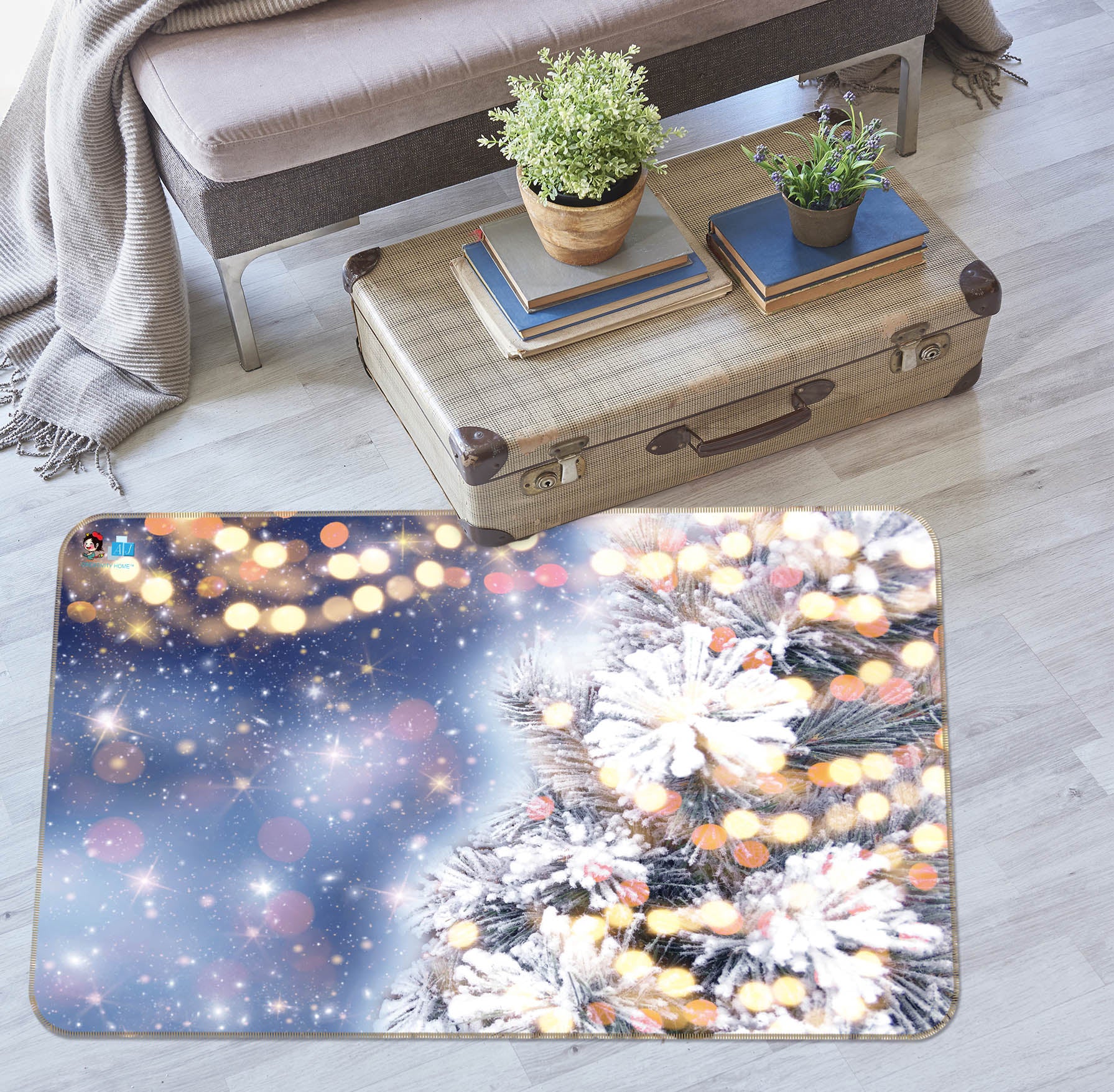 3D Snow Tree Light 55114 Christmas Non Slip Rug Mat Xmas