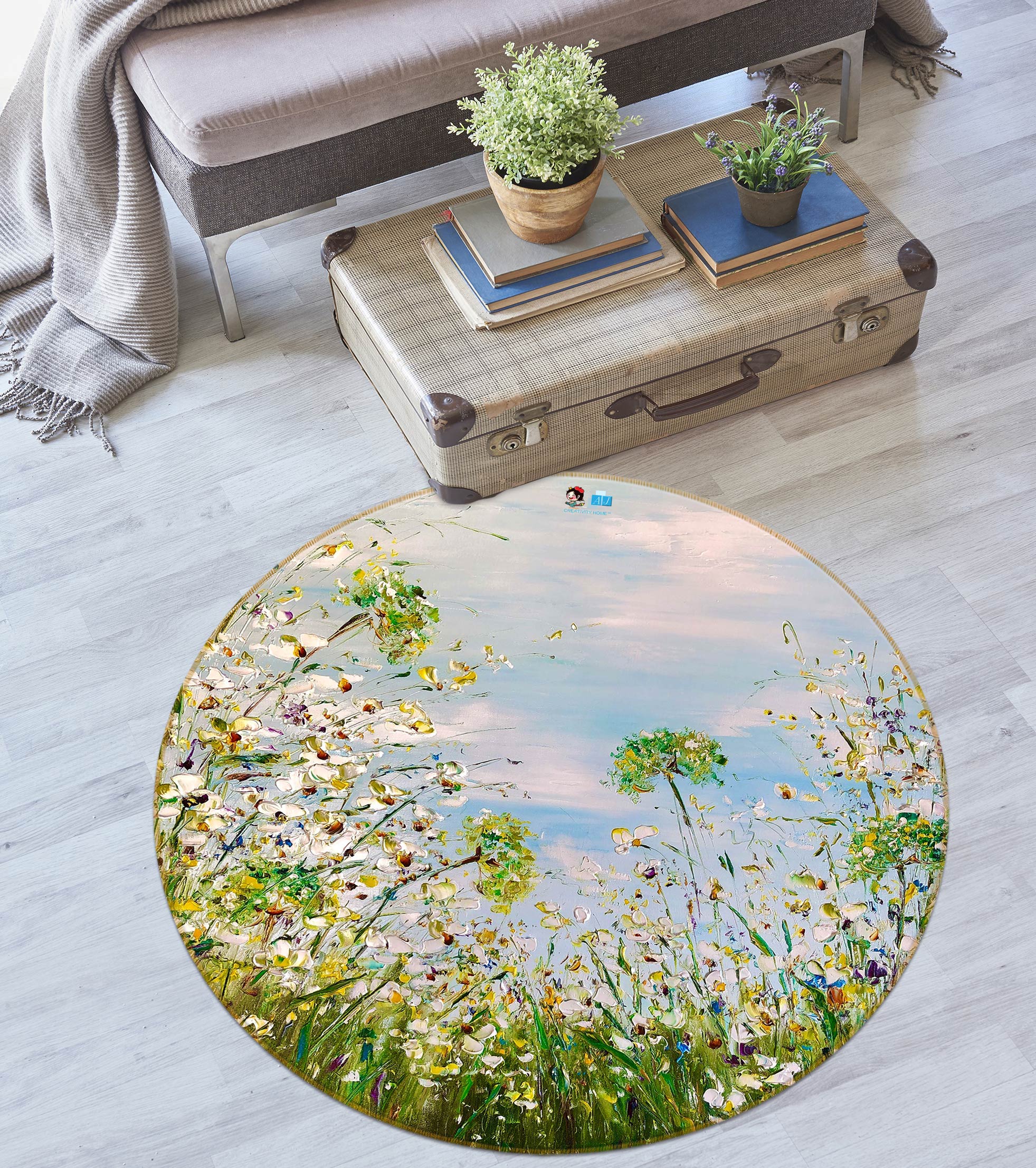 3D Wildflowers Grass 742 Skromova Marina Rug Round Non Slip Rug Mat
