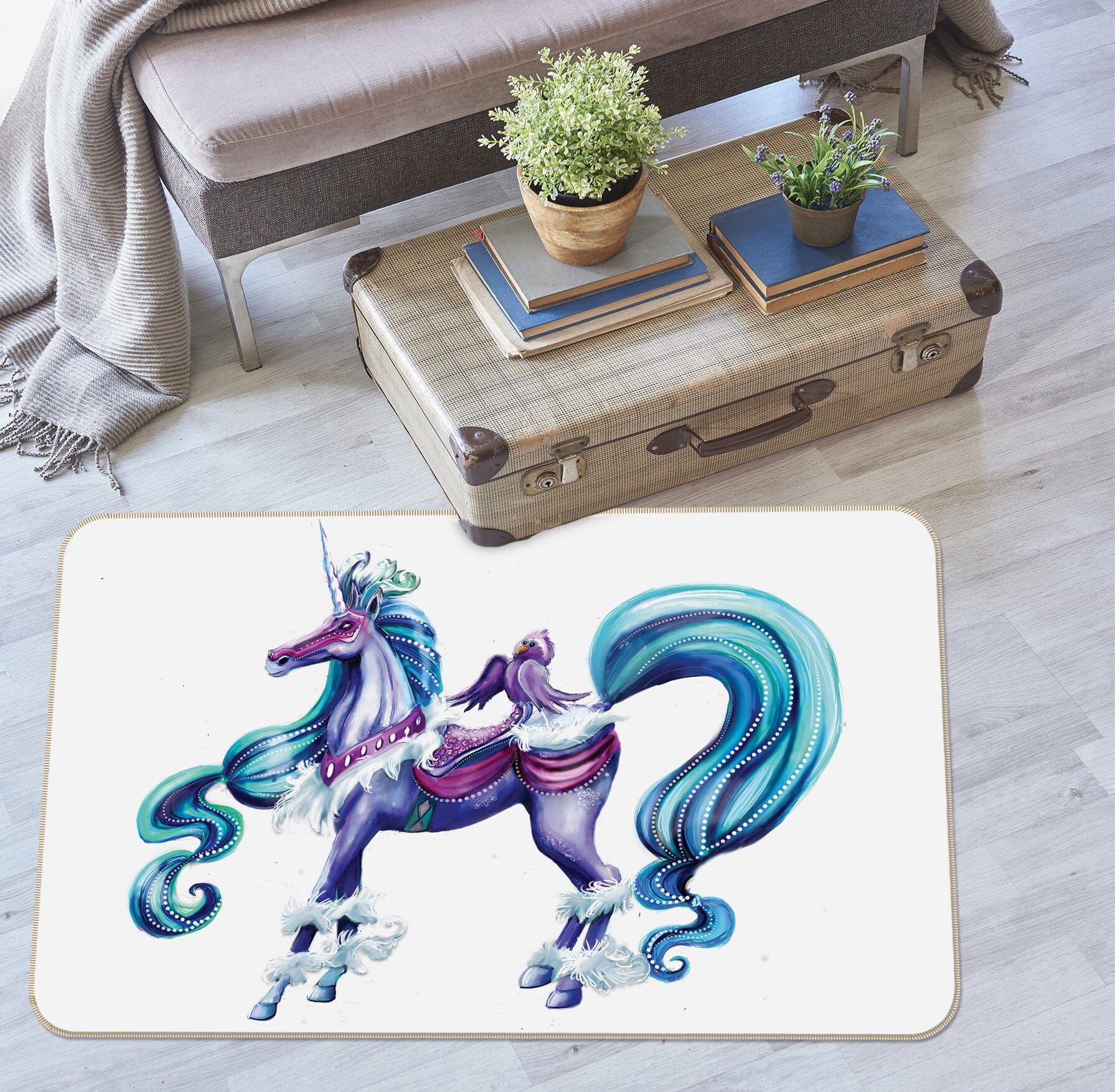 3D Machine Unicorn 3027 Rose Catherine Khan Rug Non Slip Rug Mat Mat AJ Creativity Home