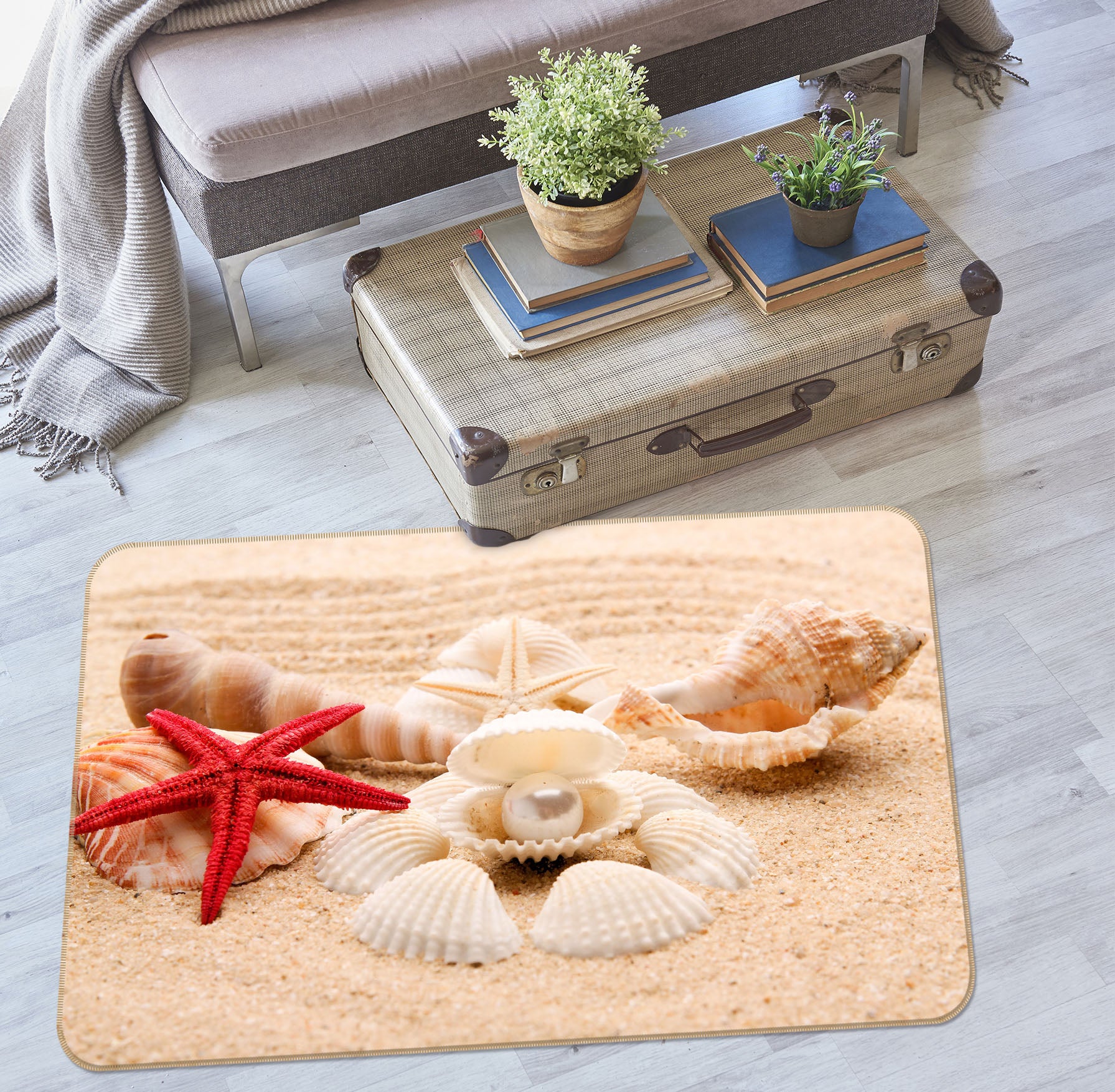 3D Beach Shell Starfish 65086 Non Slip Rug Mat
