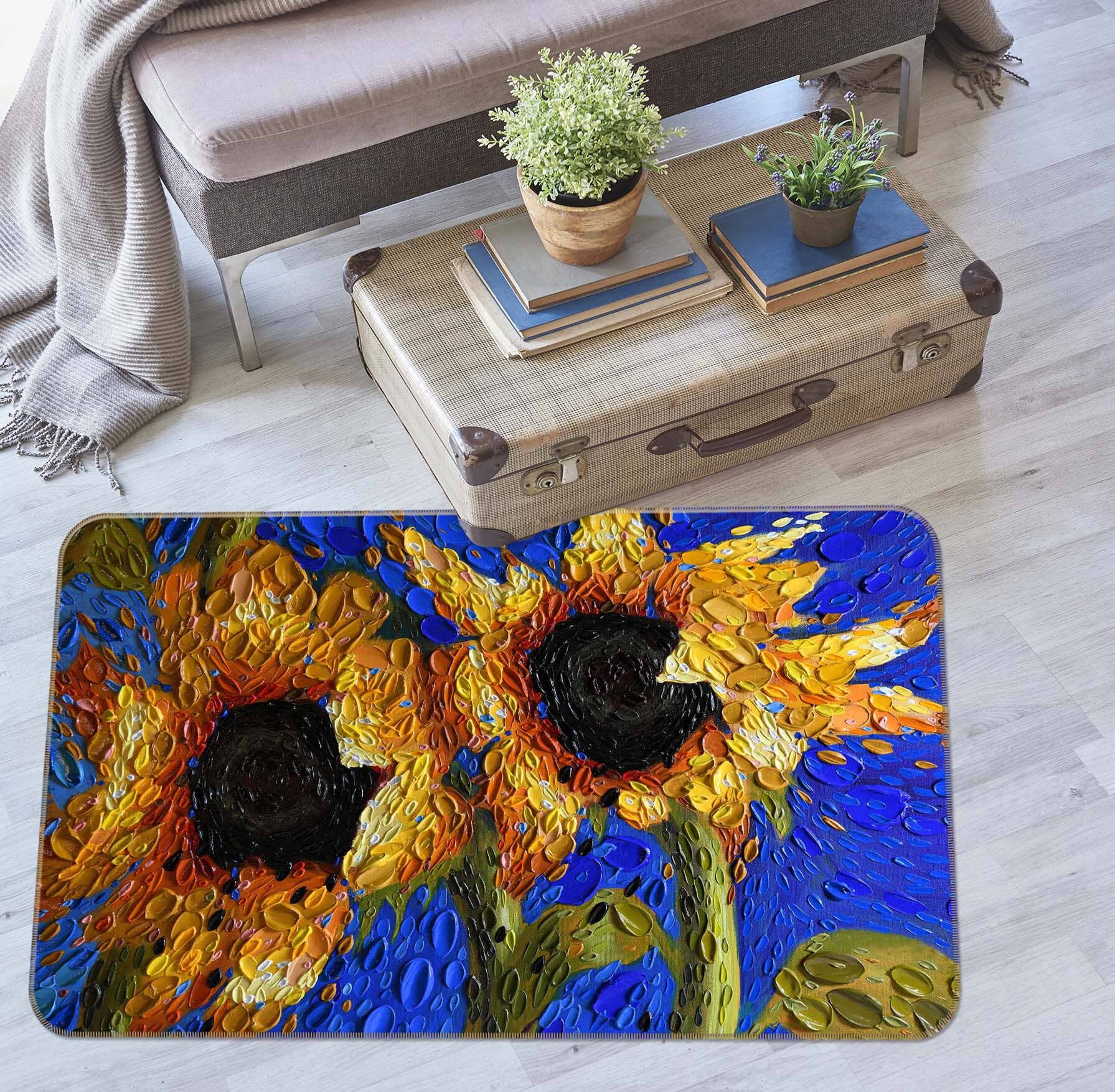 3D Sunflowers 1002 Dena Tollefson Rug Non Slip Rug Mat Mat AJ Creativity Home