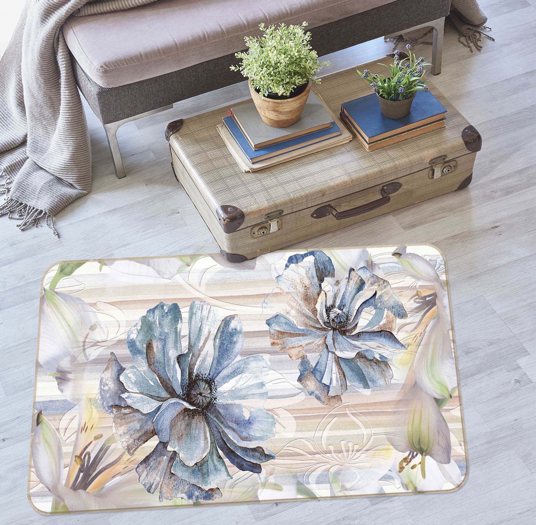 3D Grey Flower 33030 Non Slip Rug Mat