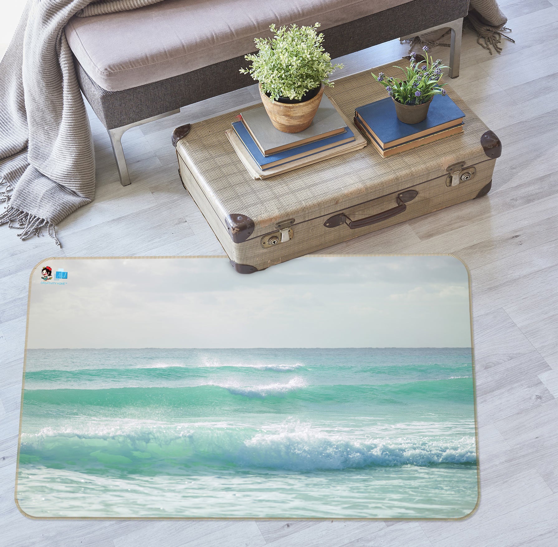 3D Sea Foam 6836 Assaf Frank Rug Non Slip Rug Mat