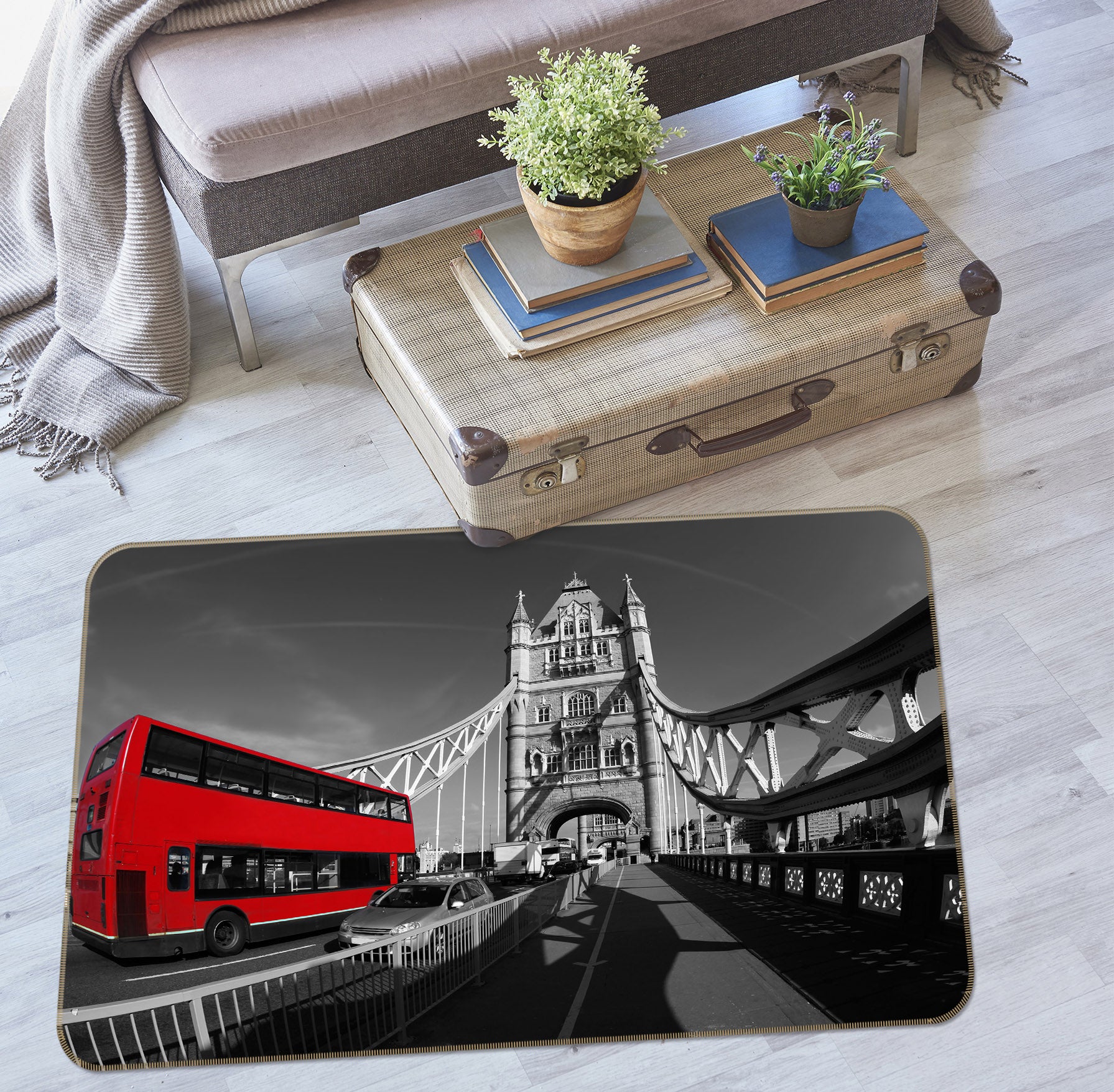 3D Bridge Red Double-Decker Bus 42022 Vehicle Non Slip Rug Mat