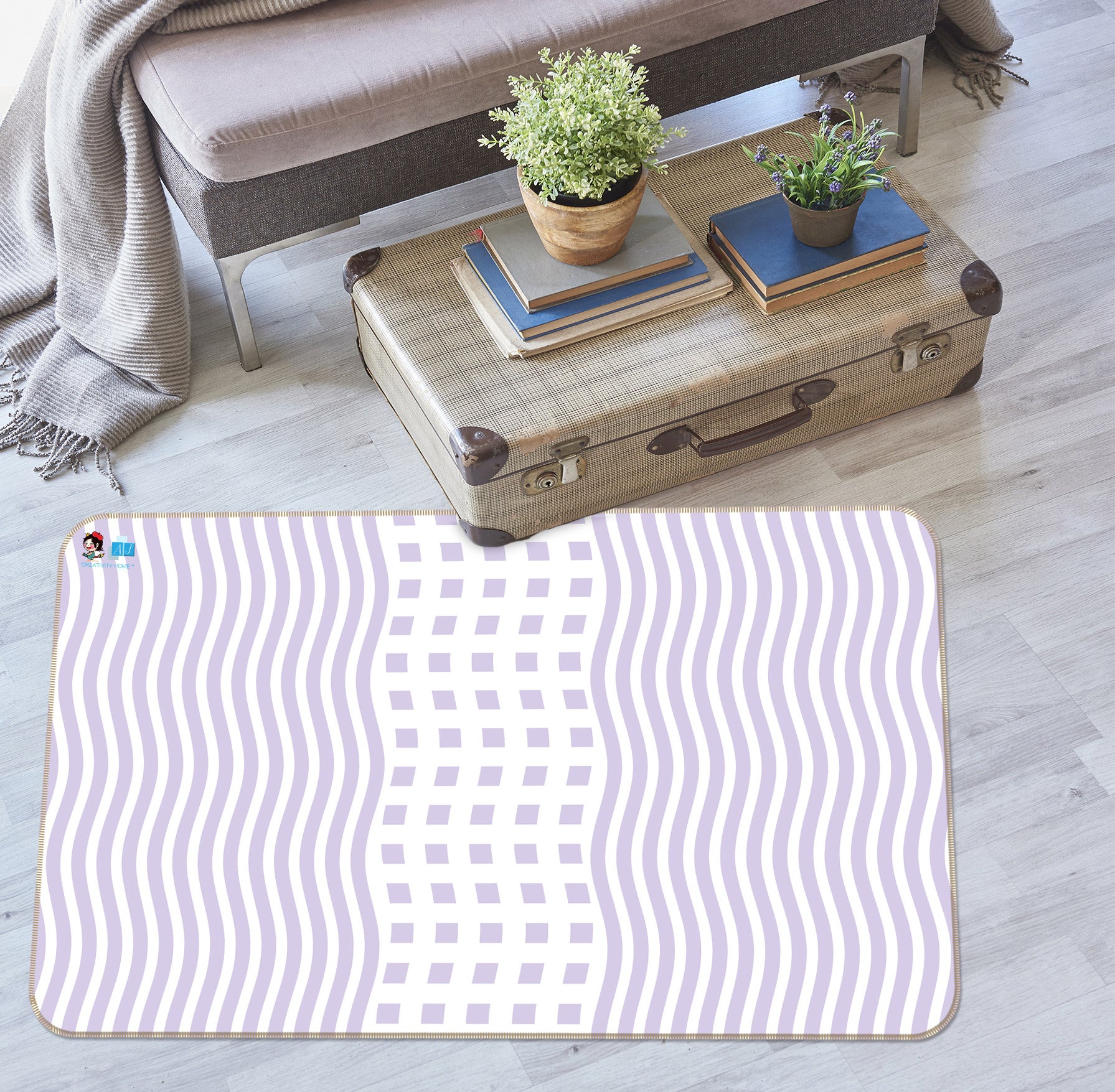 3D Purple Ripple Dots 9884 Kasumi Loffler Rug Non Slip Rug Mat