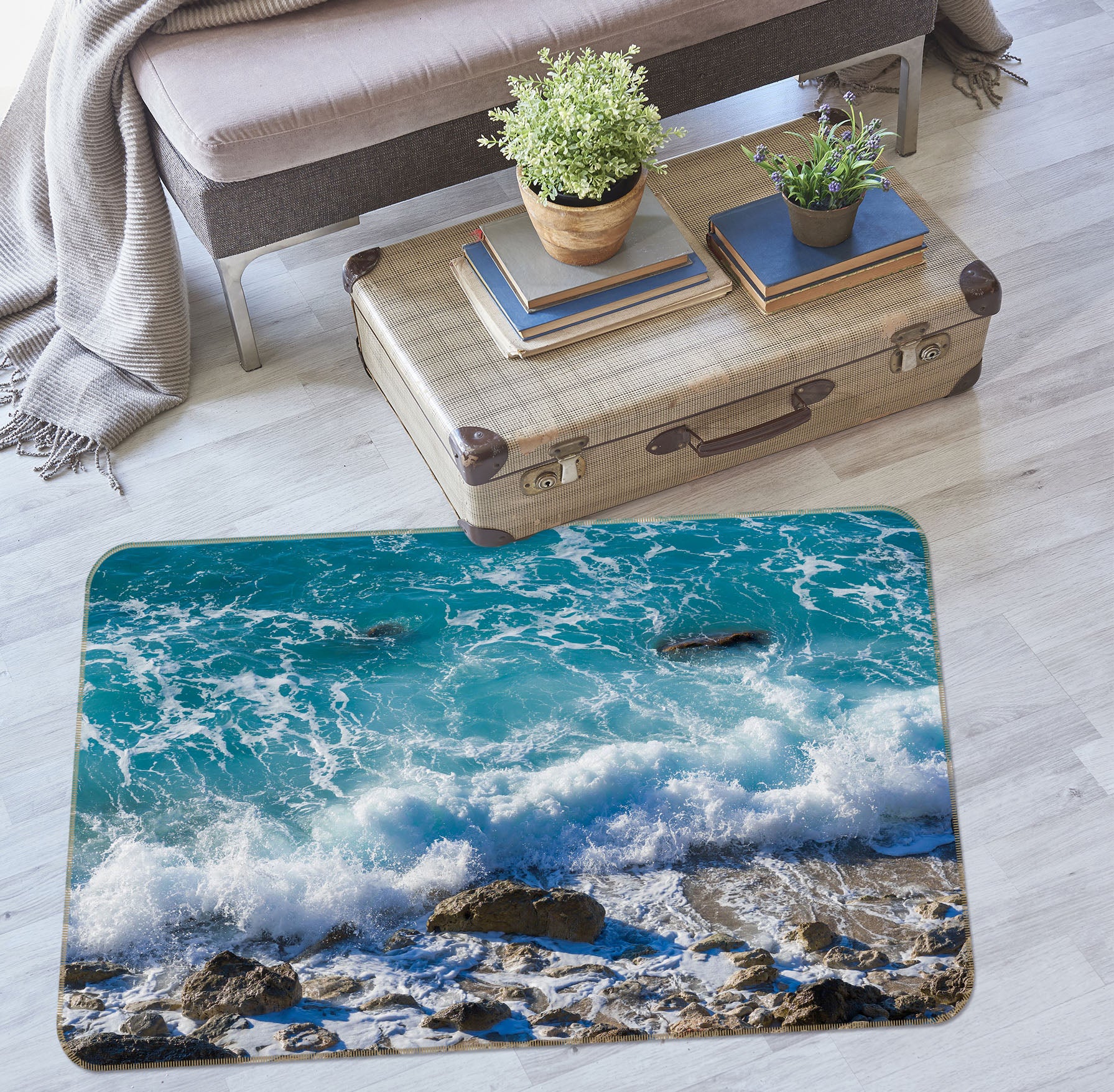 3D Sea Waves 26113 Non Slip Rug Mat
