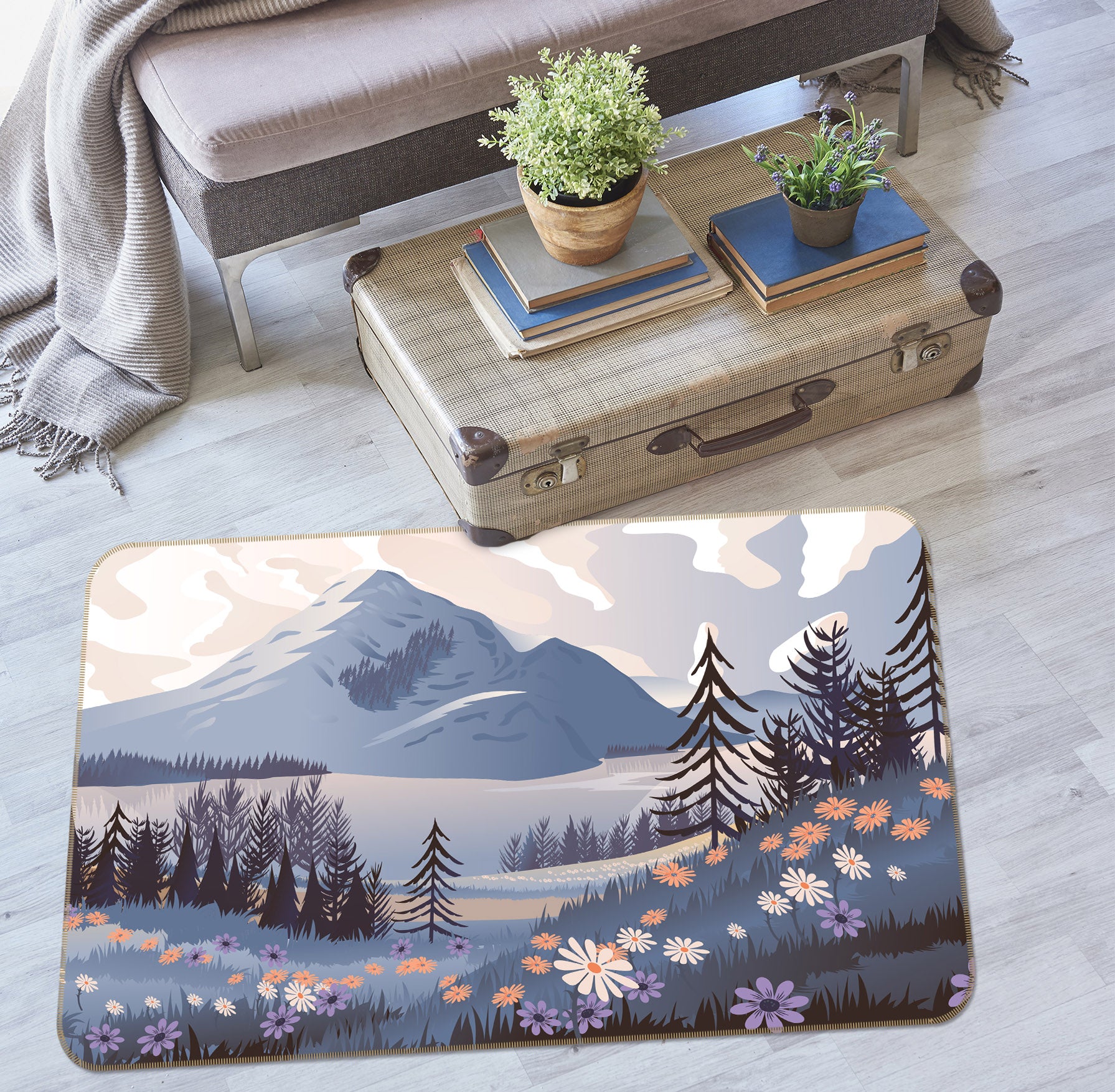 3D Mountain Tree 29204 Non Slip Rug Mat