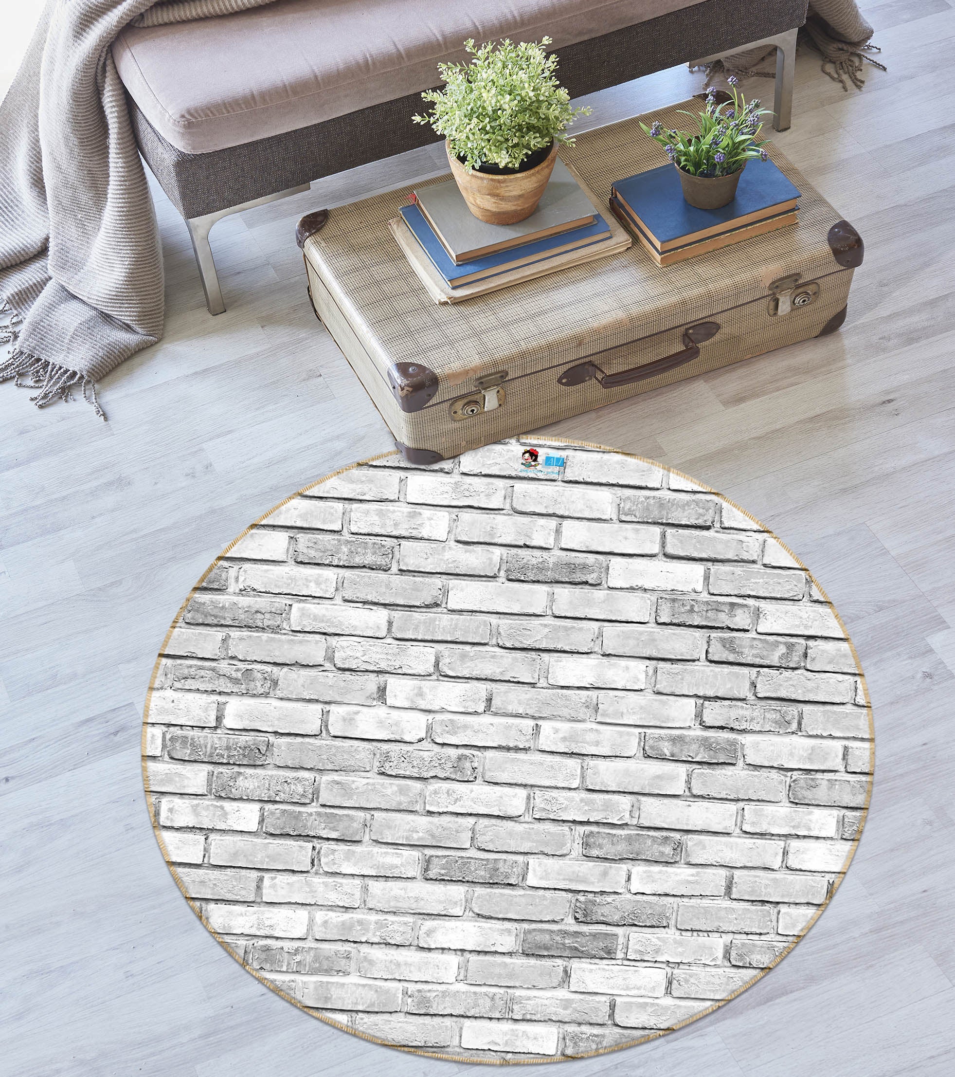 3D Brick Wall 72109 Round Non Slip Rug Mat