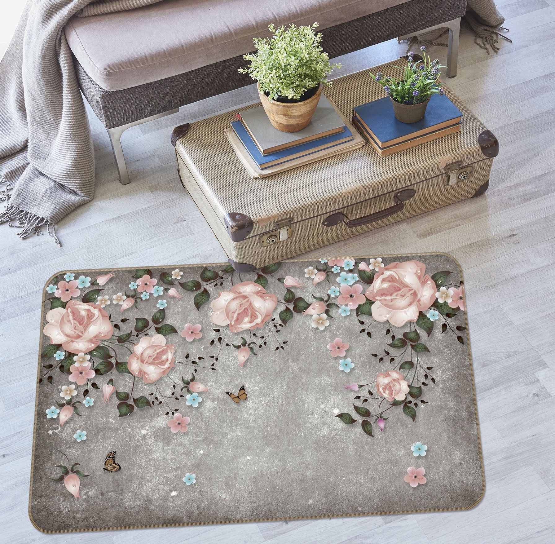 3D Flower Butterfly 34067 Non Slip Rug Mat