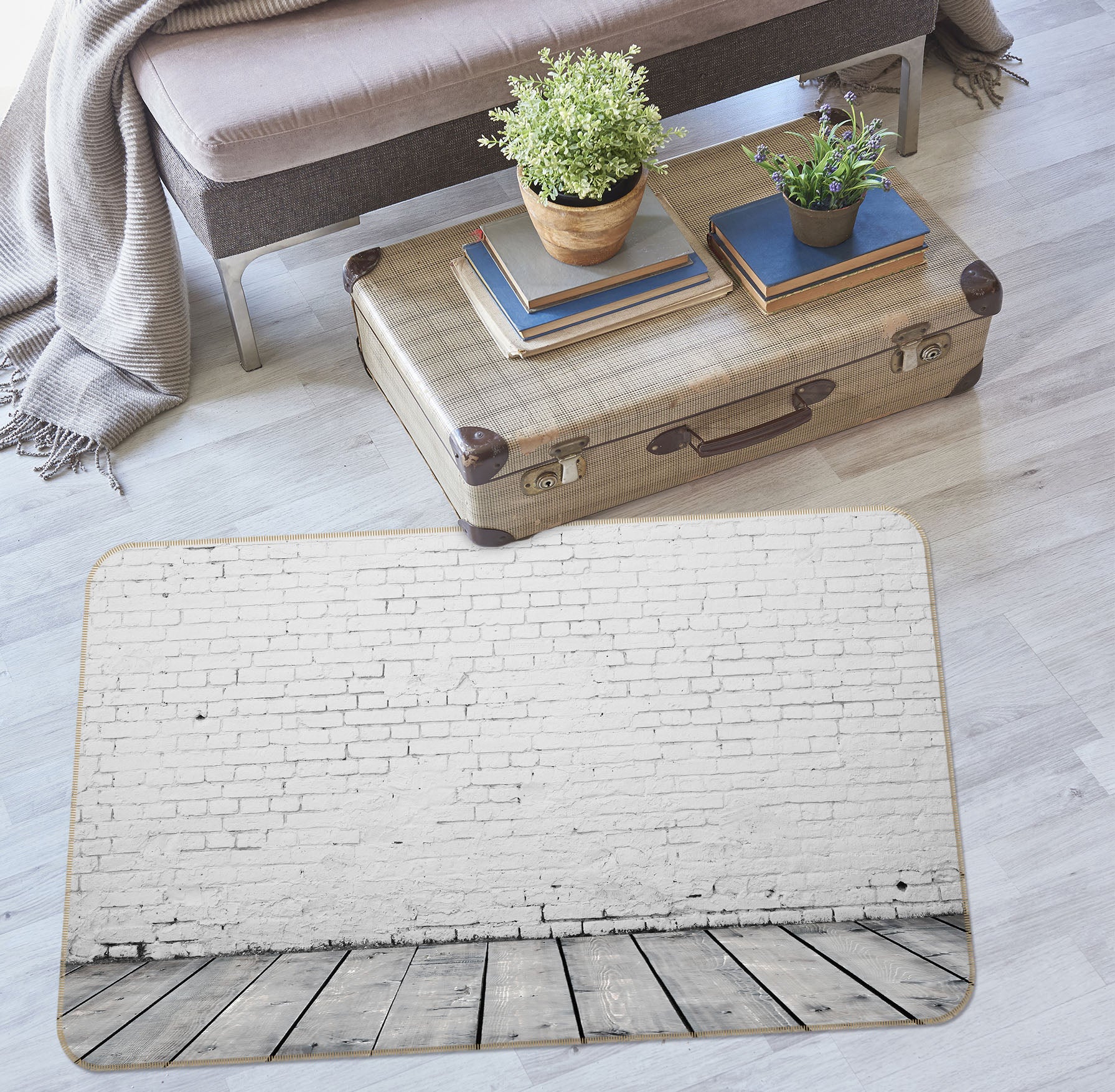 3D White Brick Wall 36192 Non Slip Rug Mat