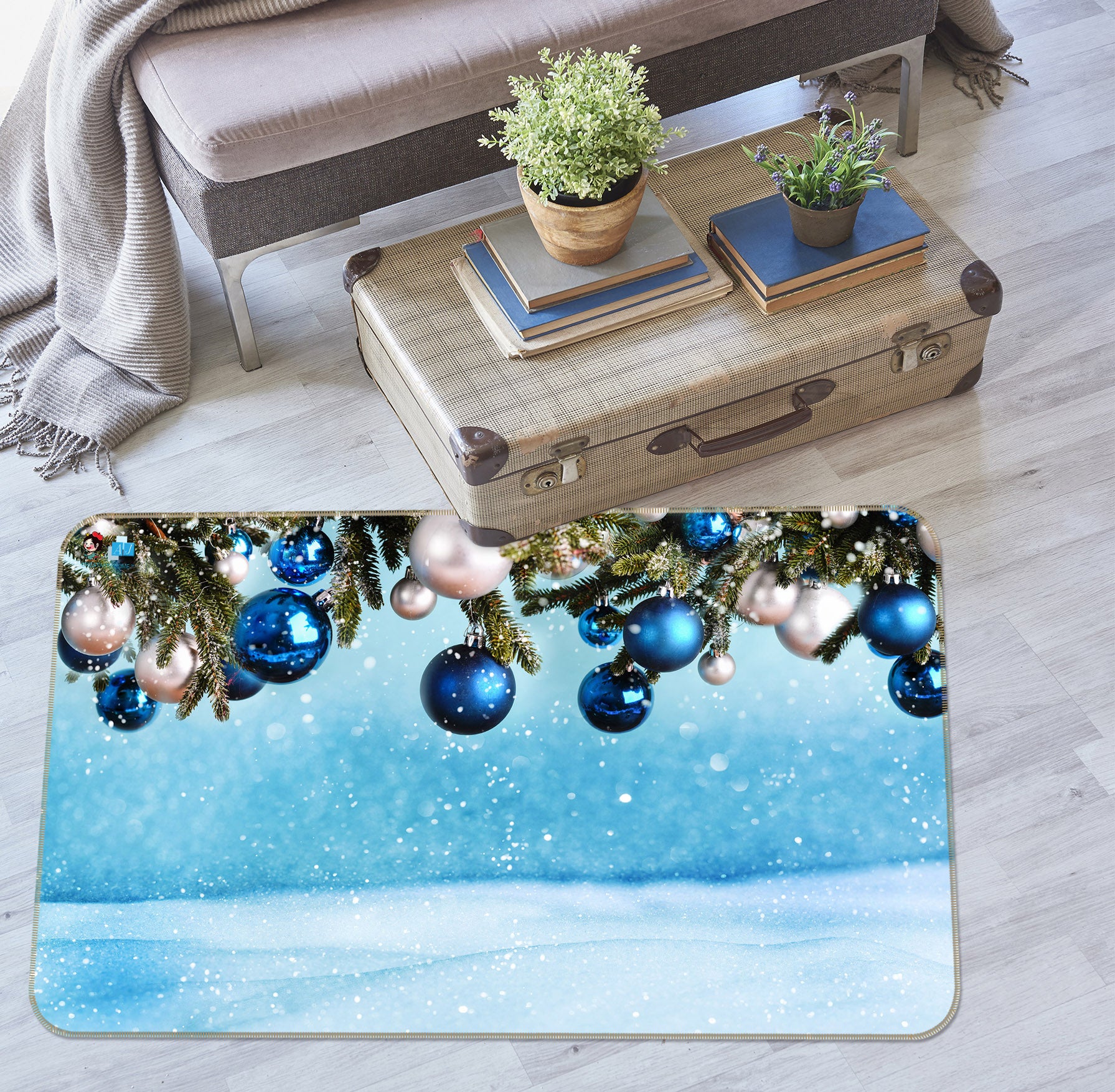 3D Blue Ball 55096 Christmas Non Slip Rug Mat Xmas