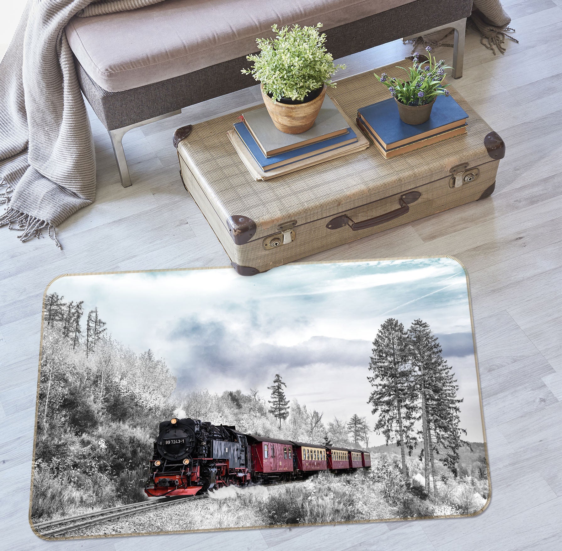 3D Snow Mountain Train 42012 Vehicle Non Slip Rug Mat