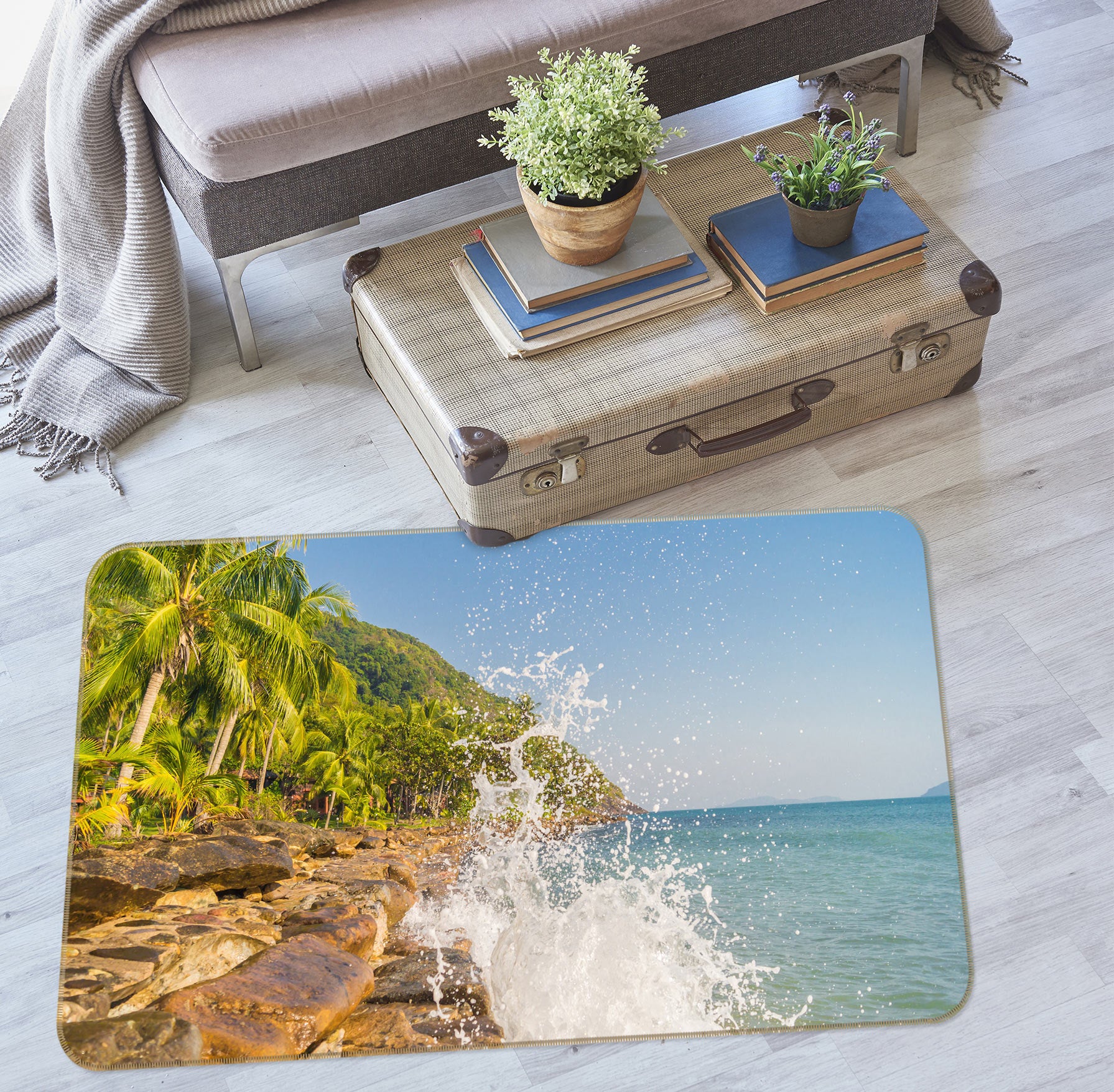 3D Coconut Grove Sea 77077 Non Slip Rug Mat