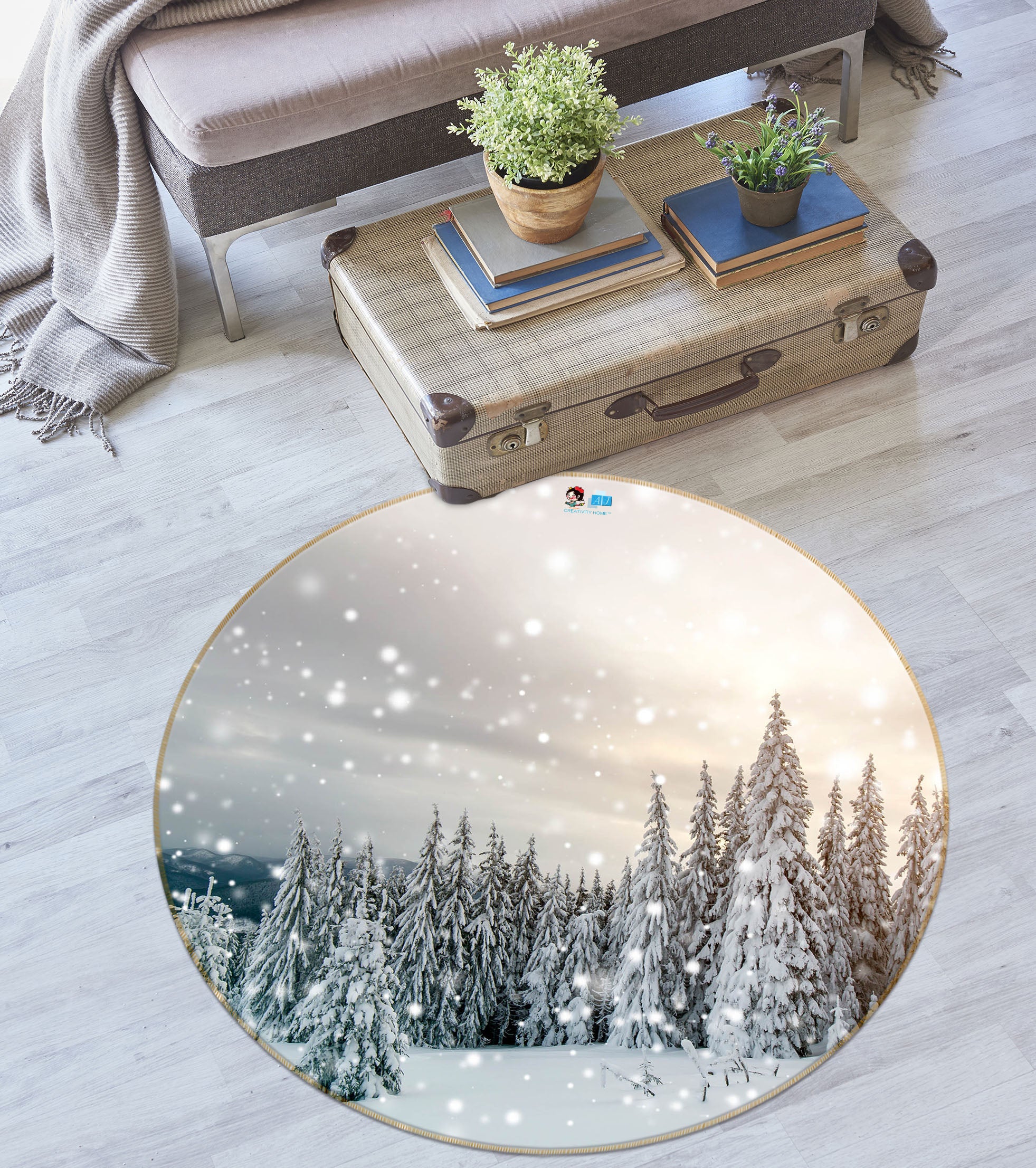 3D Snowfield 75089 Round Non Slip Rug Mat