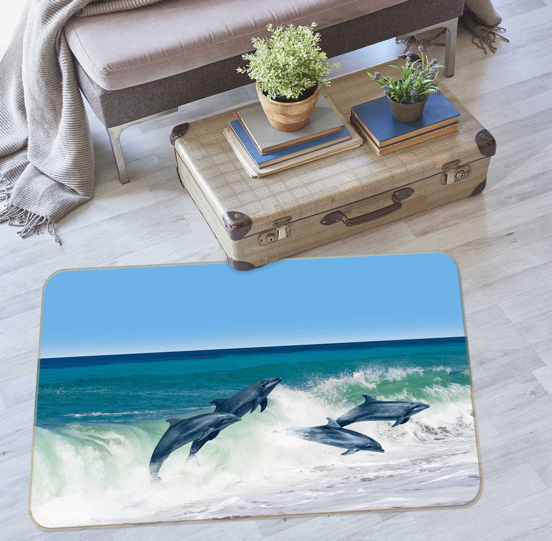 3D Dolphin Waves 77219 Non Slip Rug Mat