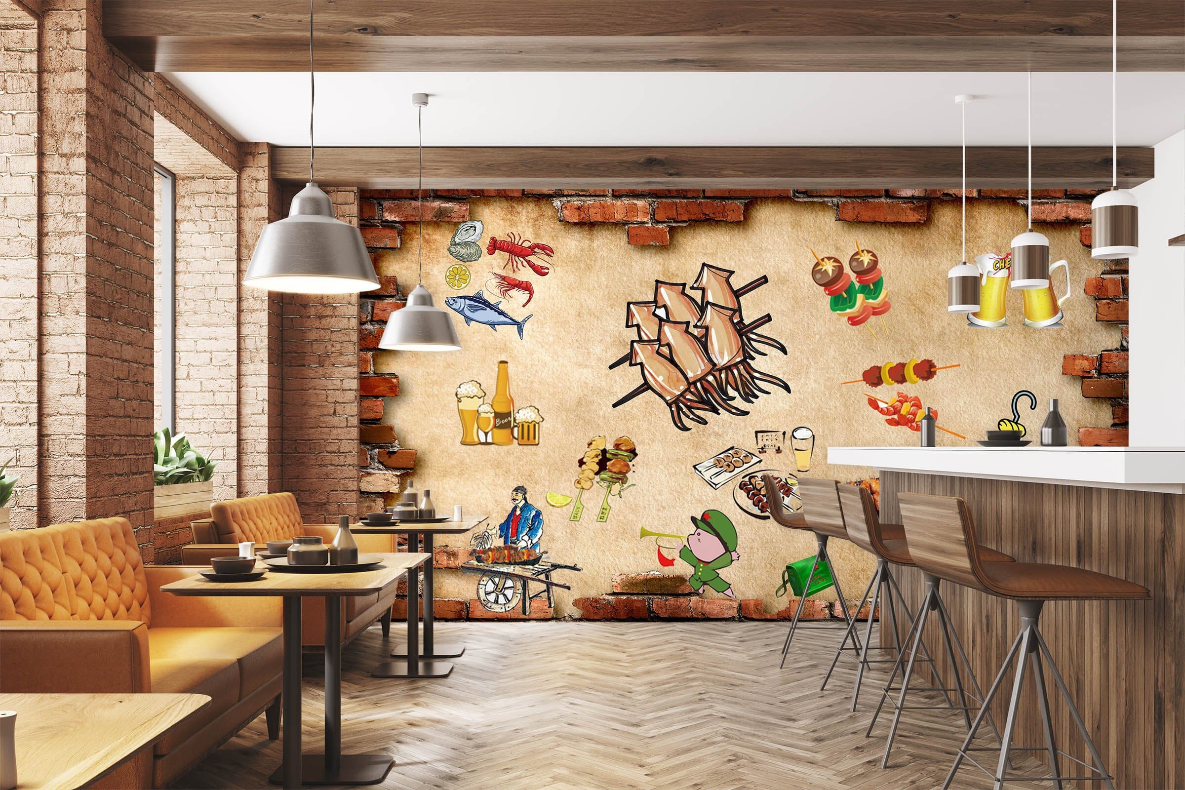 3D Barbecue Beer 3029 Wall Murals Wallpaper AJ Wallpaper 2