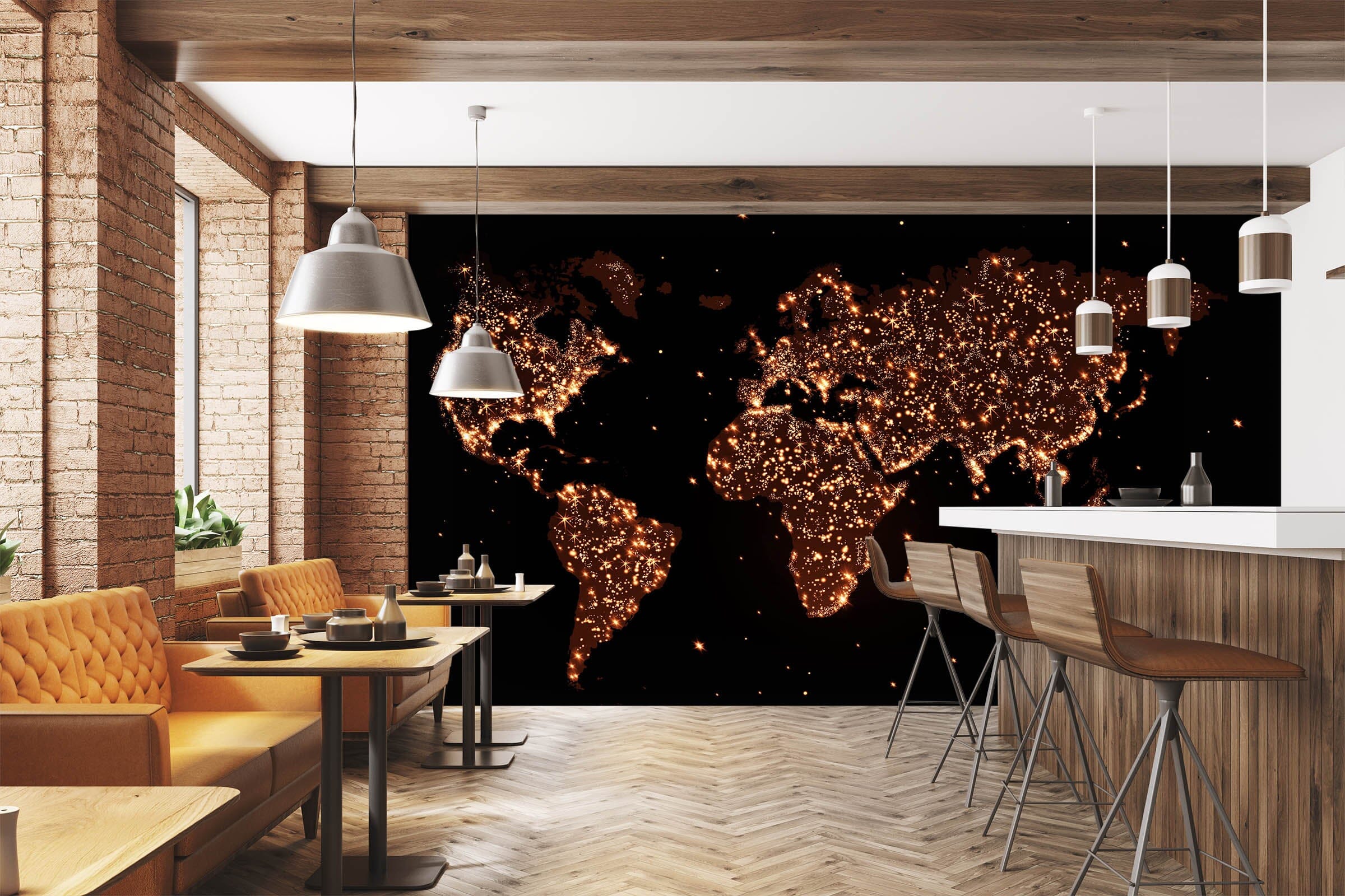3D Golden Lights 2054 World Map Wall Murals Wallpaper AJ Wallpaper 2