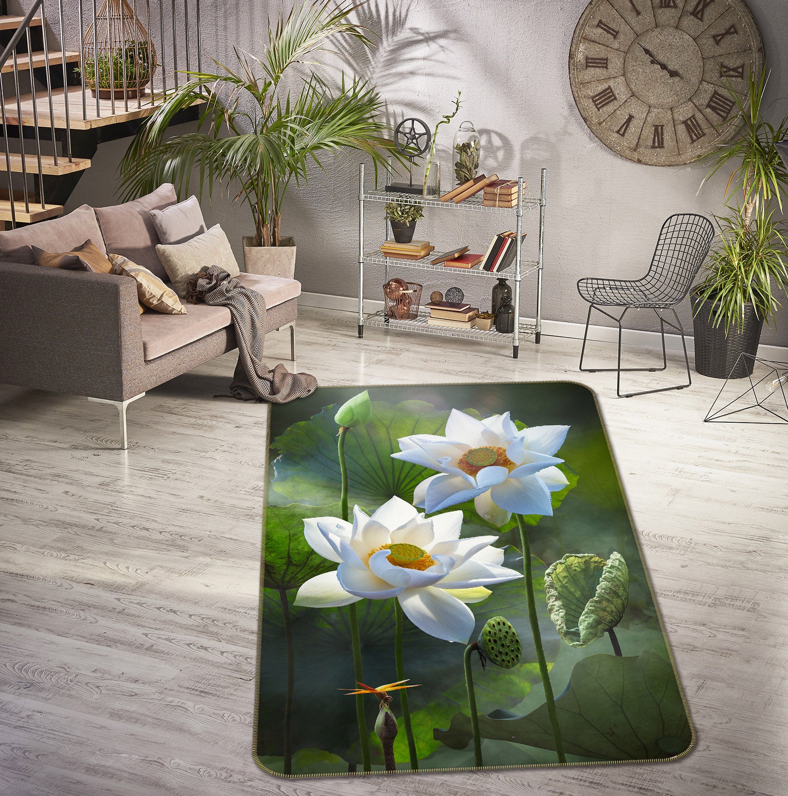 3D White Lotus 26104 Non Slip Rug Mat