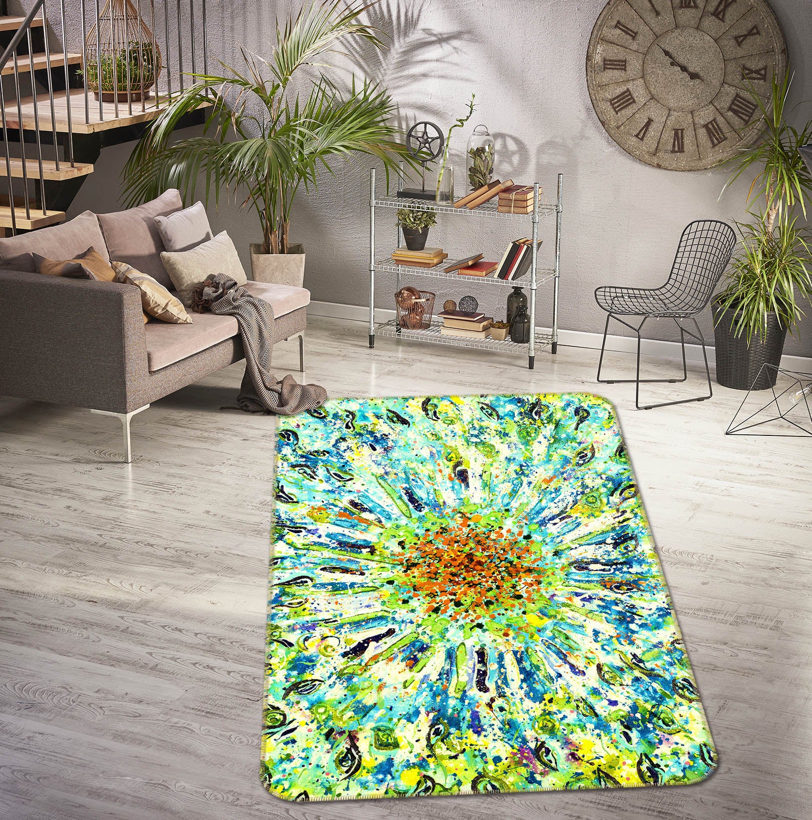 3D Light Green Pattern 65006 Non Slip Rug Mat