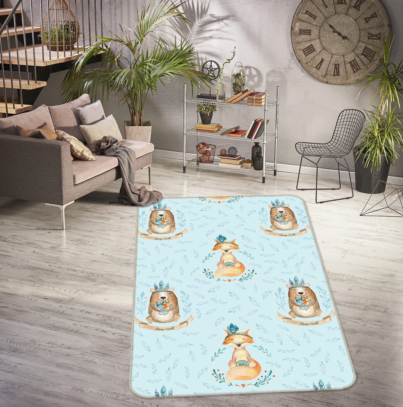 3D Orange Fox 129 Uta Naumann Rug Non Slip Rug Mat