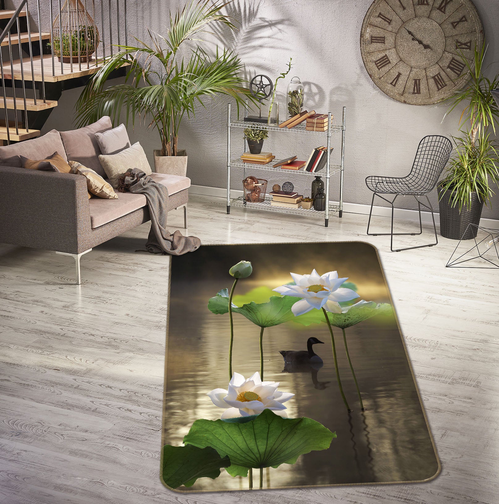 3D White Lotus 26112 Non Slip Rug Mat