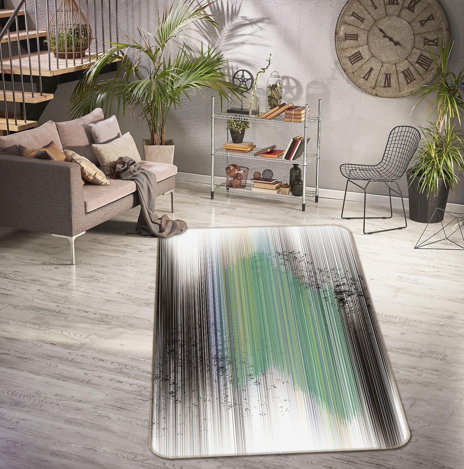 3D Green Black Vertical Stripes 28001 Non Slip Rug Mat