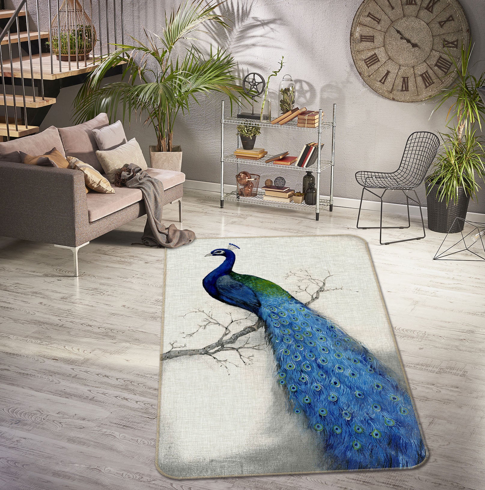 3D Blue Peacock 32112 Non Slip Rug Mat