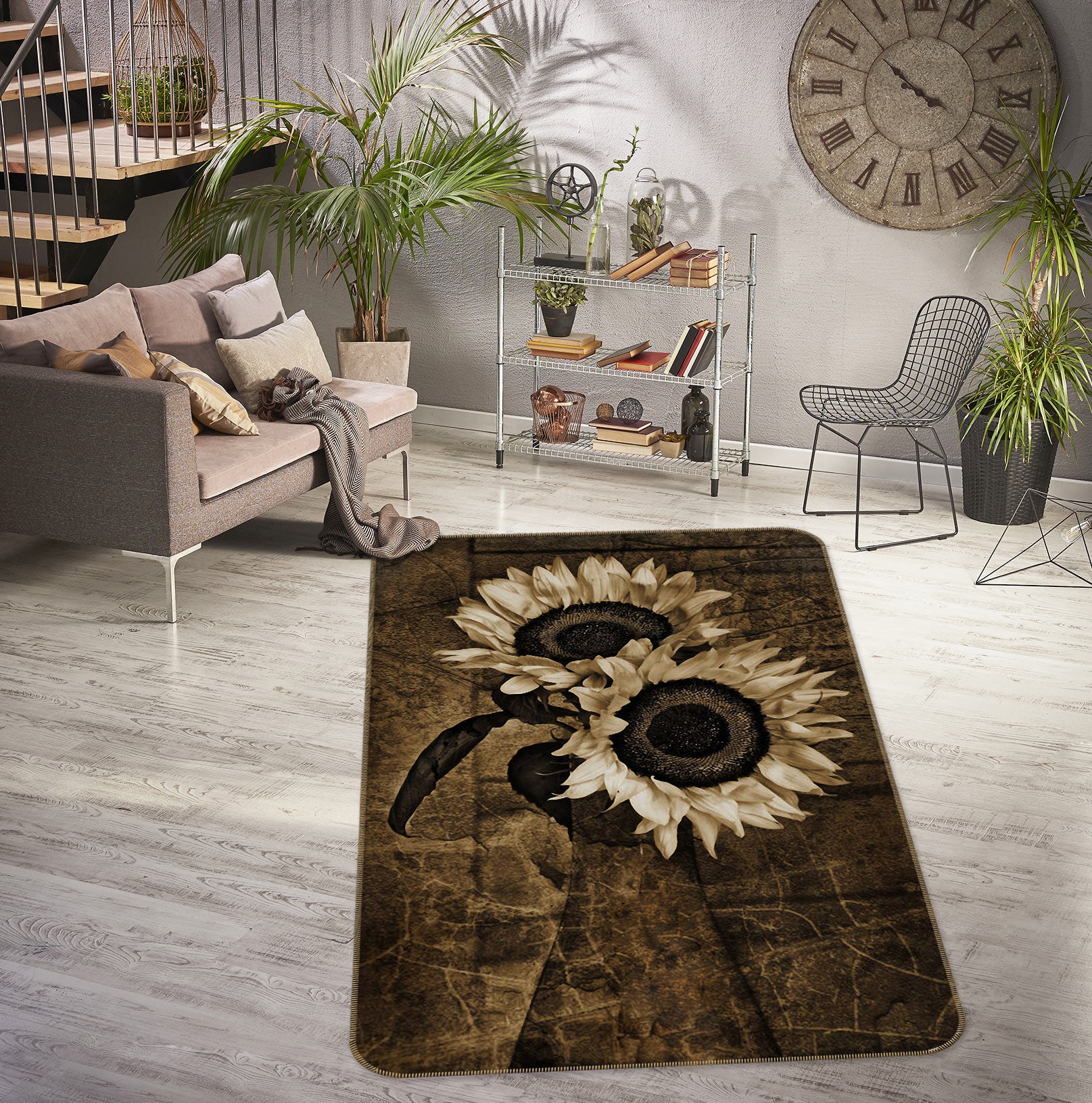 3D Black White Sunflower 76130 Non Slip Rug Mat