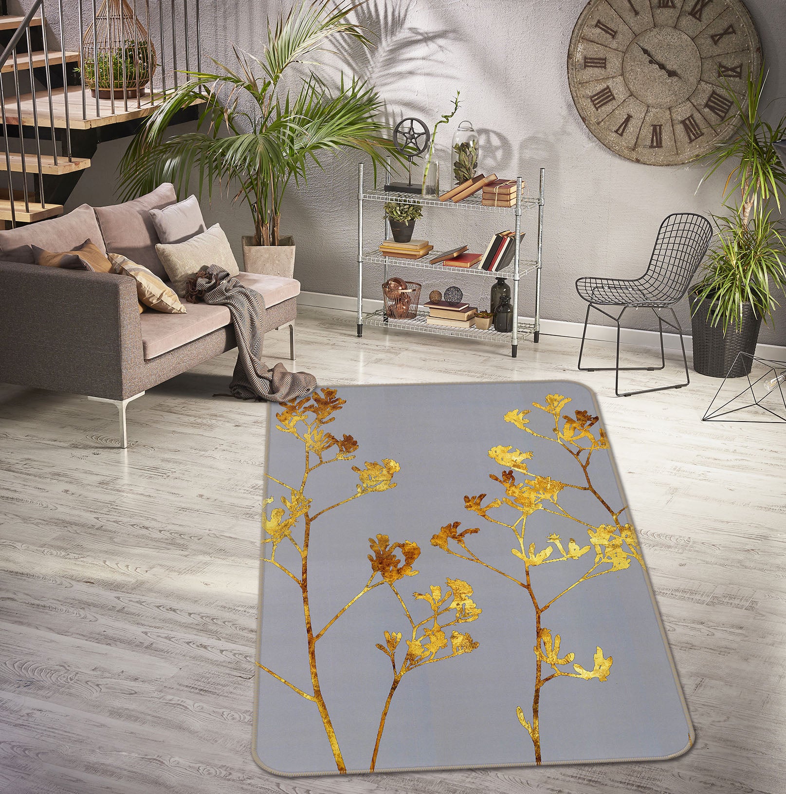3D Golden Flower 32164 Non Slip Rug Mat