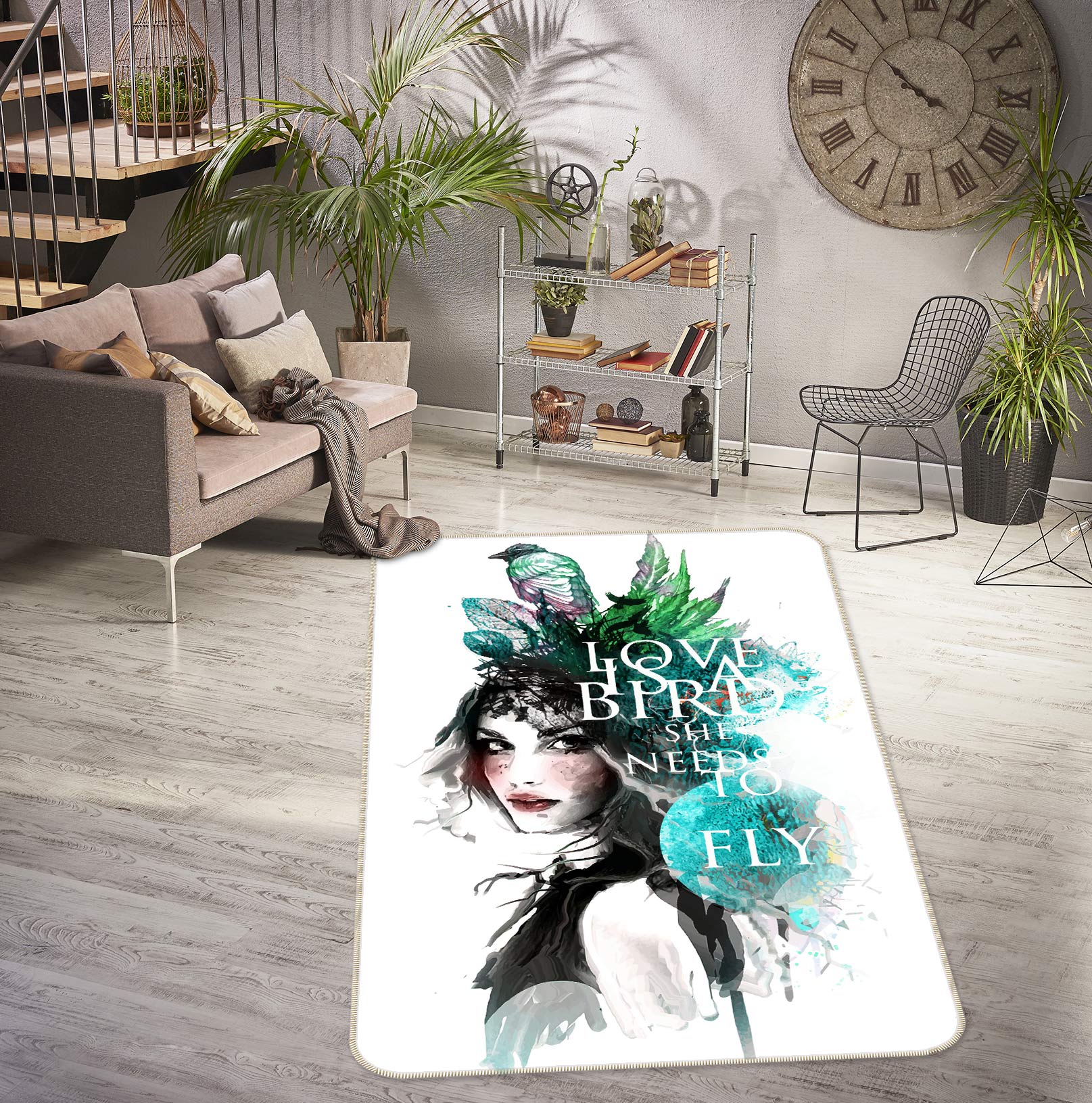 3D Green Leaf Woman 77254 Non Slip Rug Mat