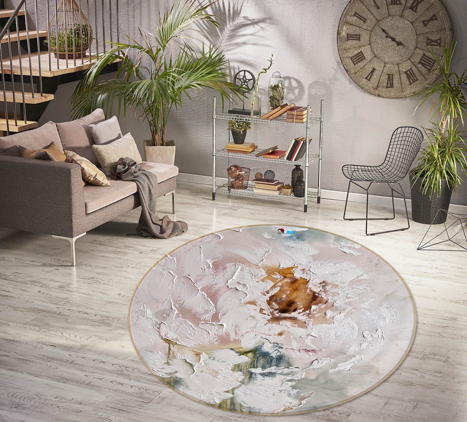 3D White Flower 4054 Skromova Marina Rug Round Non Slip Rug Mat