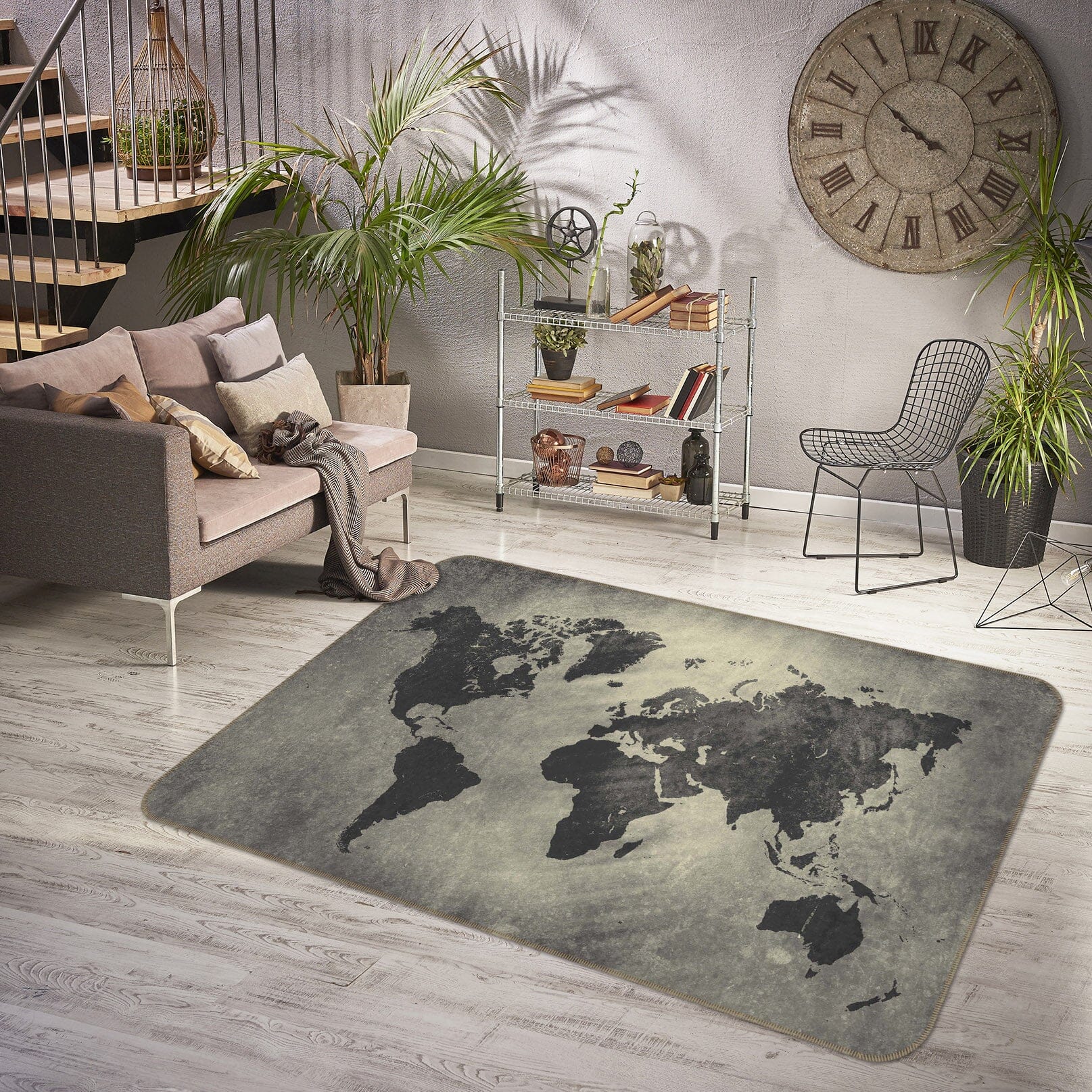 3D Grey Stone 221 World Map Non Slip Rug Mat Mat AJ Creativity Home