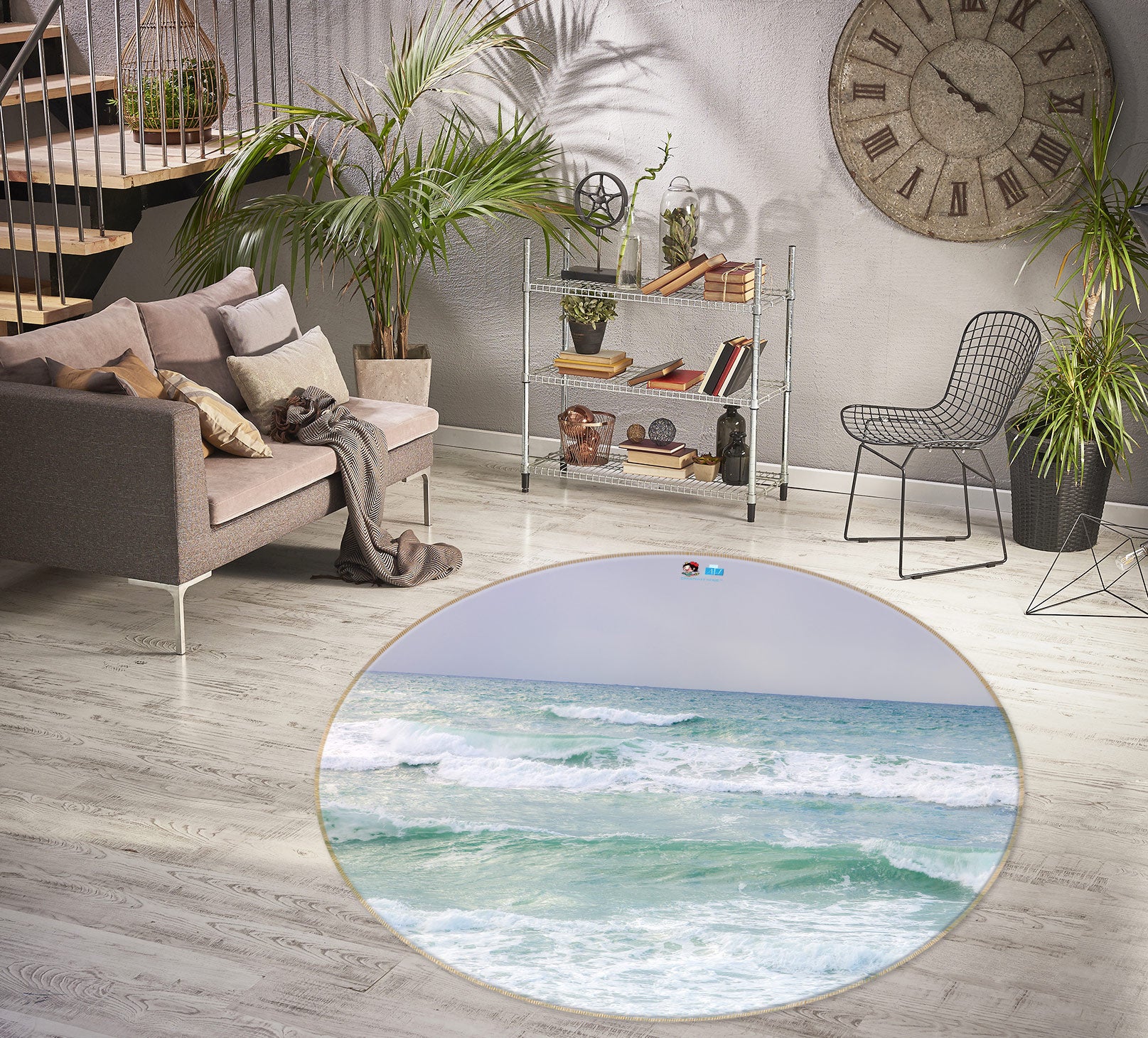 3D Ocean Waves 7526 Assaf Frank Rug Round Non Slip Rug Mat