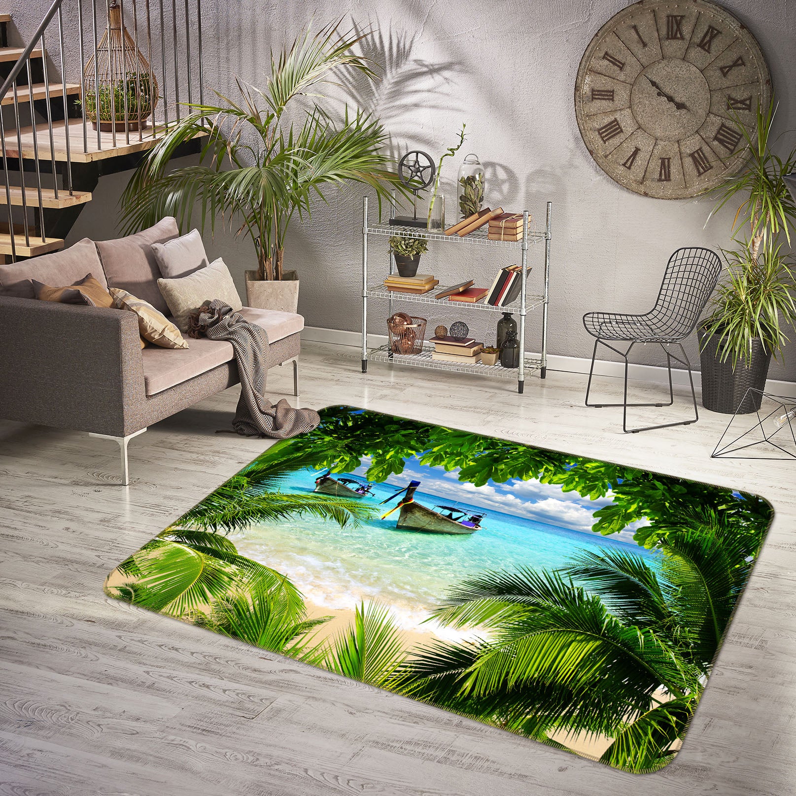 3D Beach Boat 36042 Non Slip Rug Mat