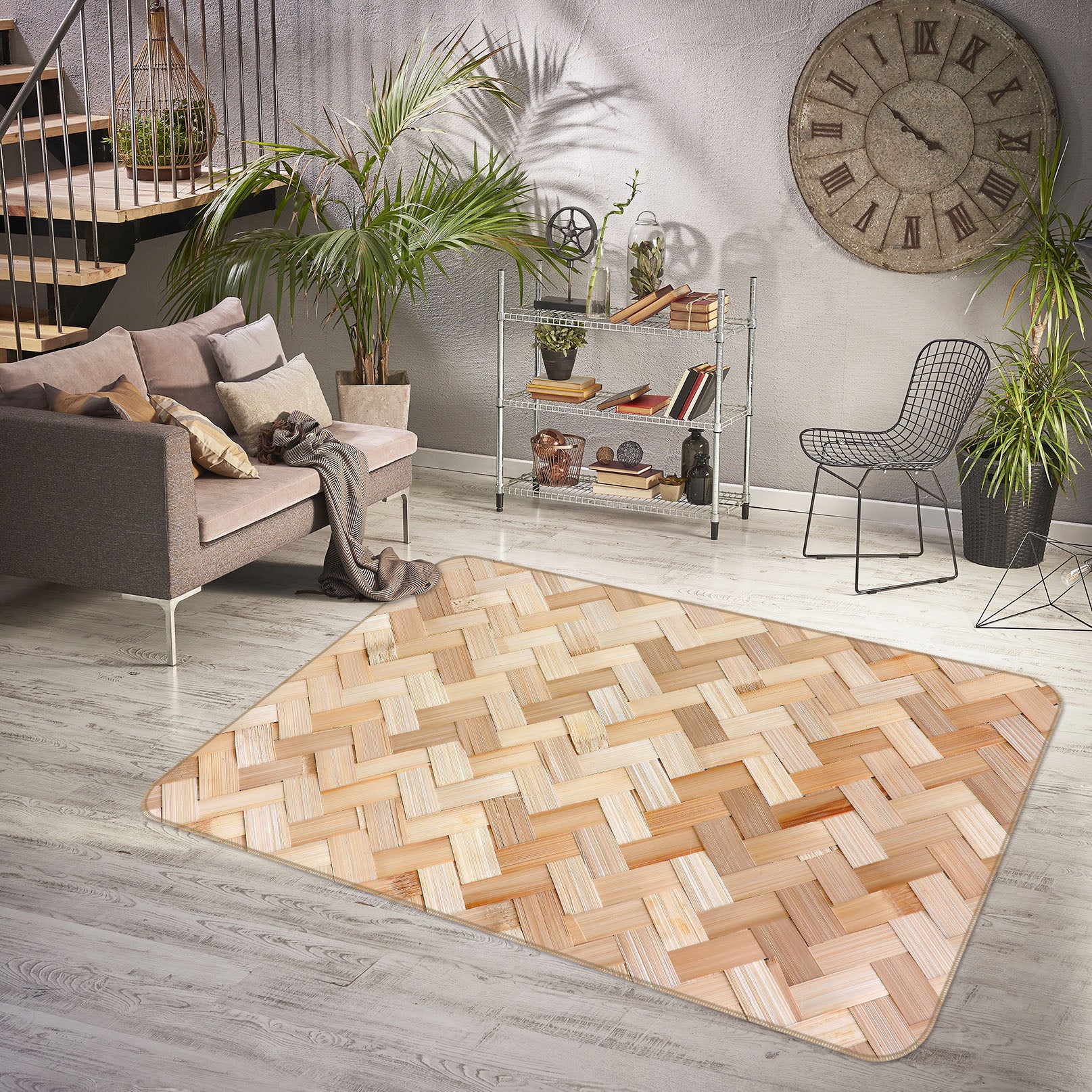 3D Wood Bamboo Pattern 31062 Non Slip Rug Mat