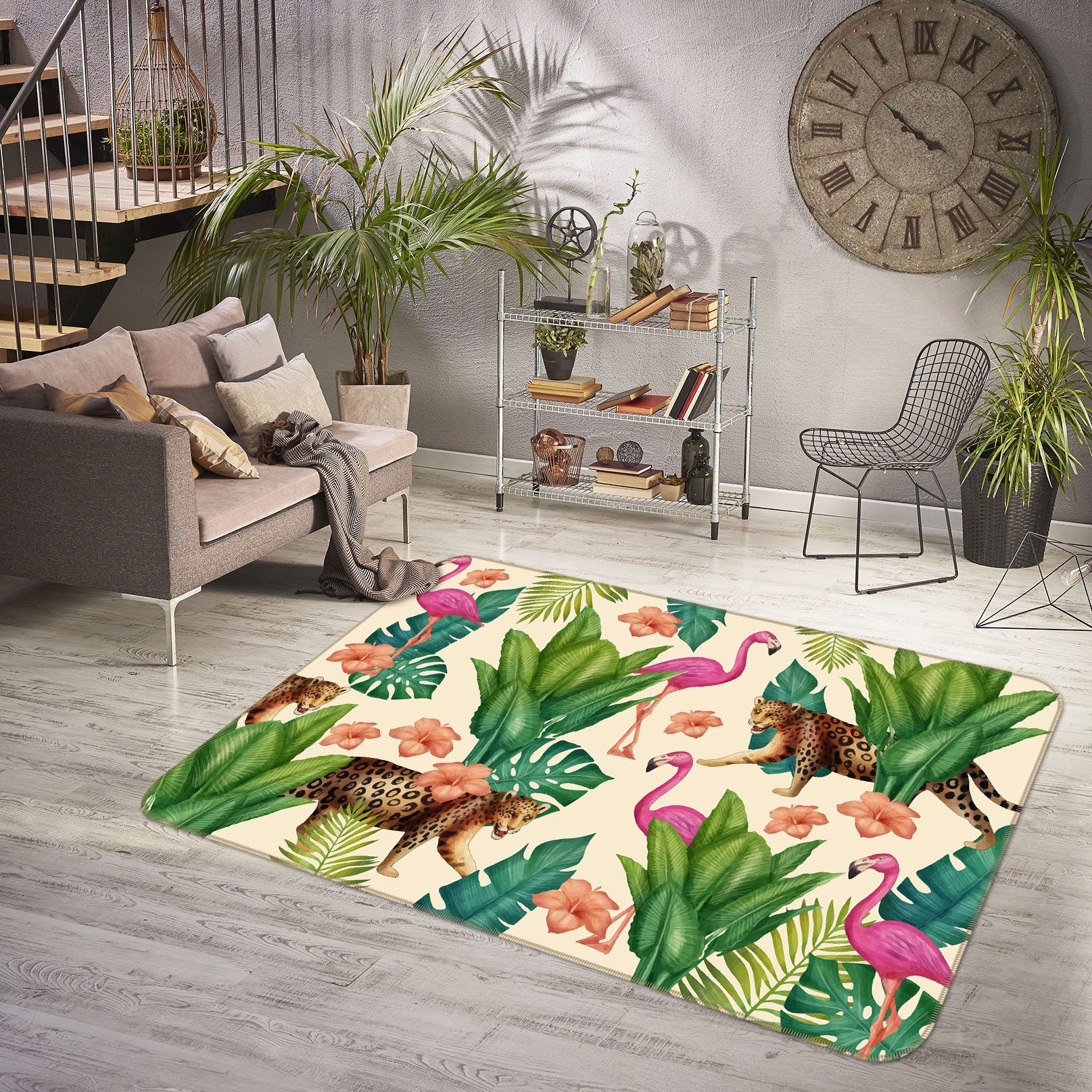 3D Leopard Flamingo 38171 Animal Non Slip Rug Mat