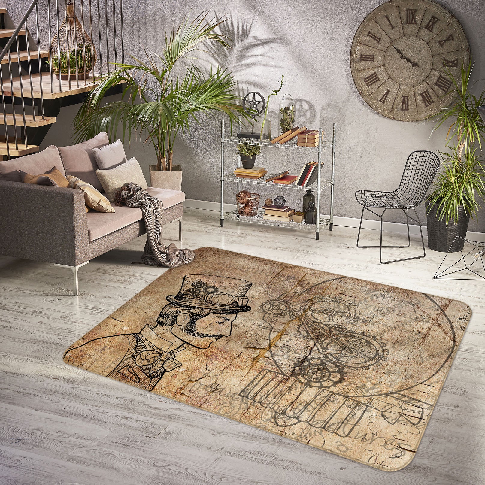 3D Portrait Mechanical Drawing 33110 Non Slip Rug Mat