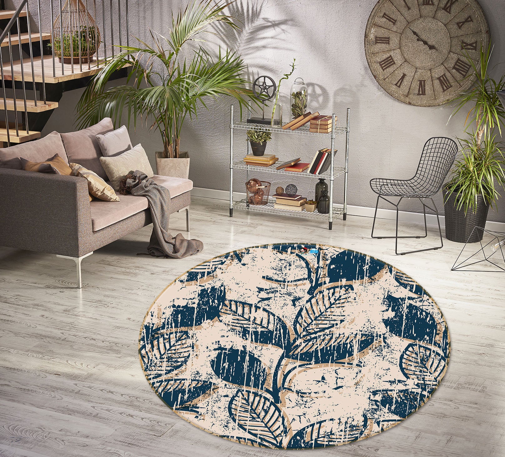 3D Leaves 75041 Round Non Slip Rug Mat