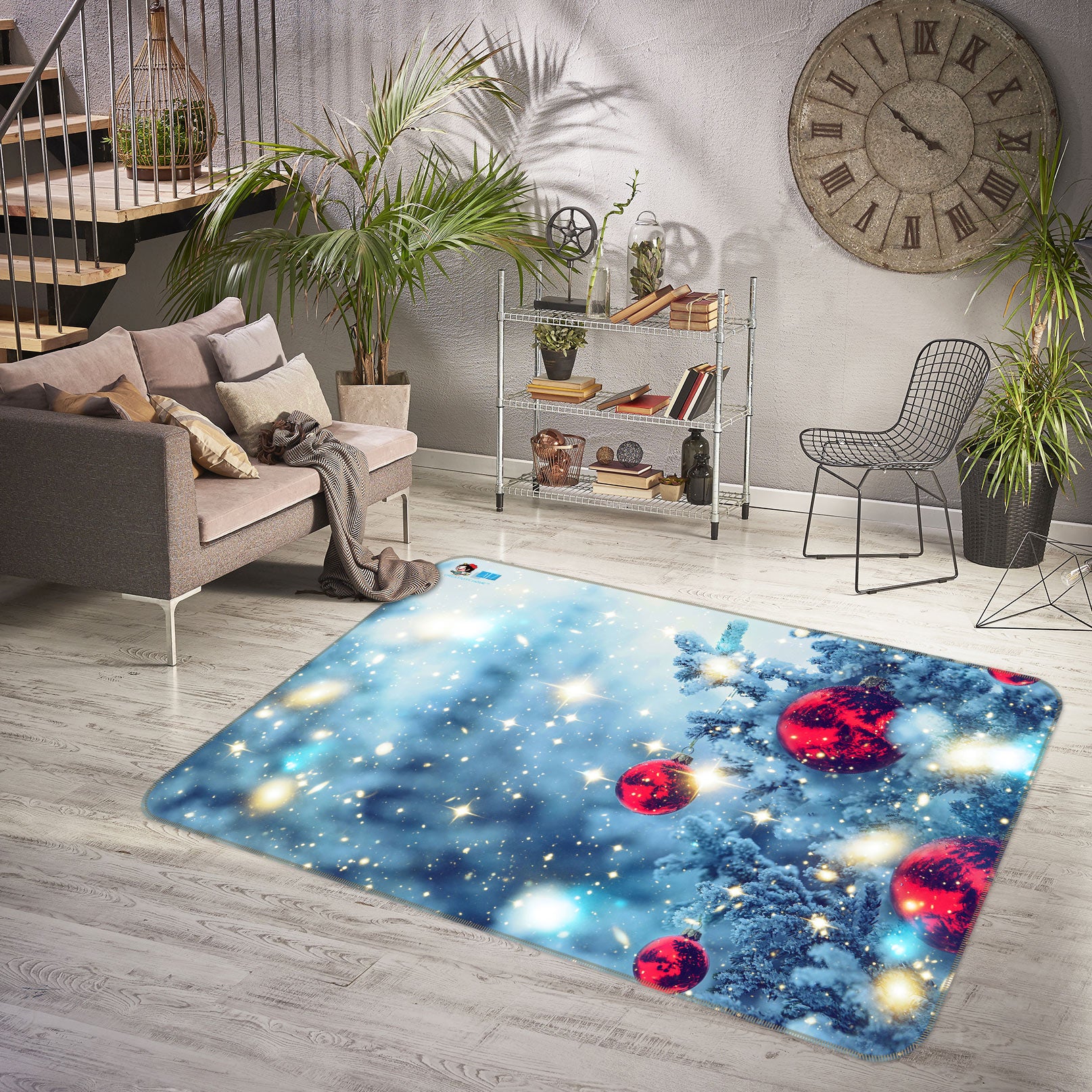 3D Snow Tree Red Ball 54258 Christmas Non Slip Rug Mat Xmas