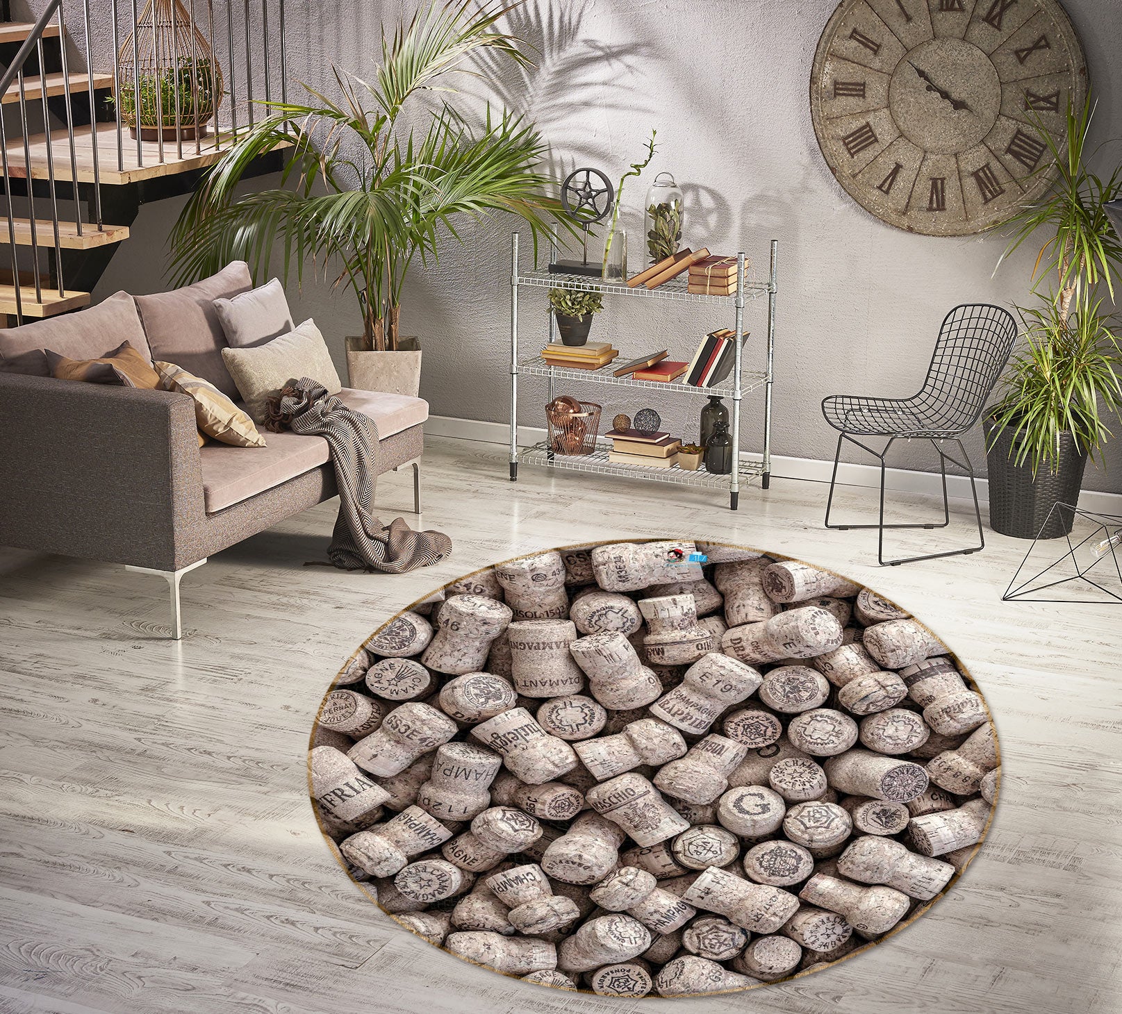 3D Wine Lid 7579 Assaf Frank Rug Round Non Slip Rug Mat