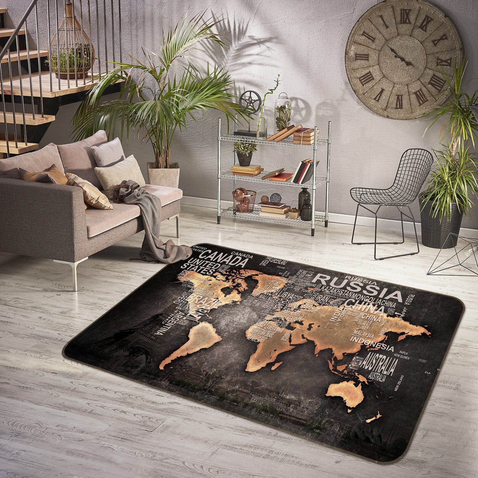 3D Golden Clouds 205 World Map Non Slip Rug Mat Mat AJ Creativity Home