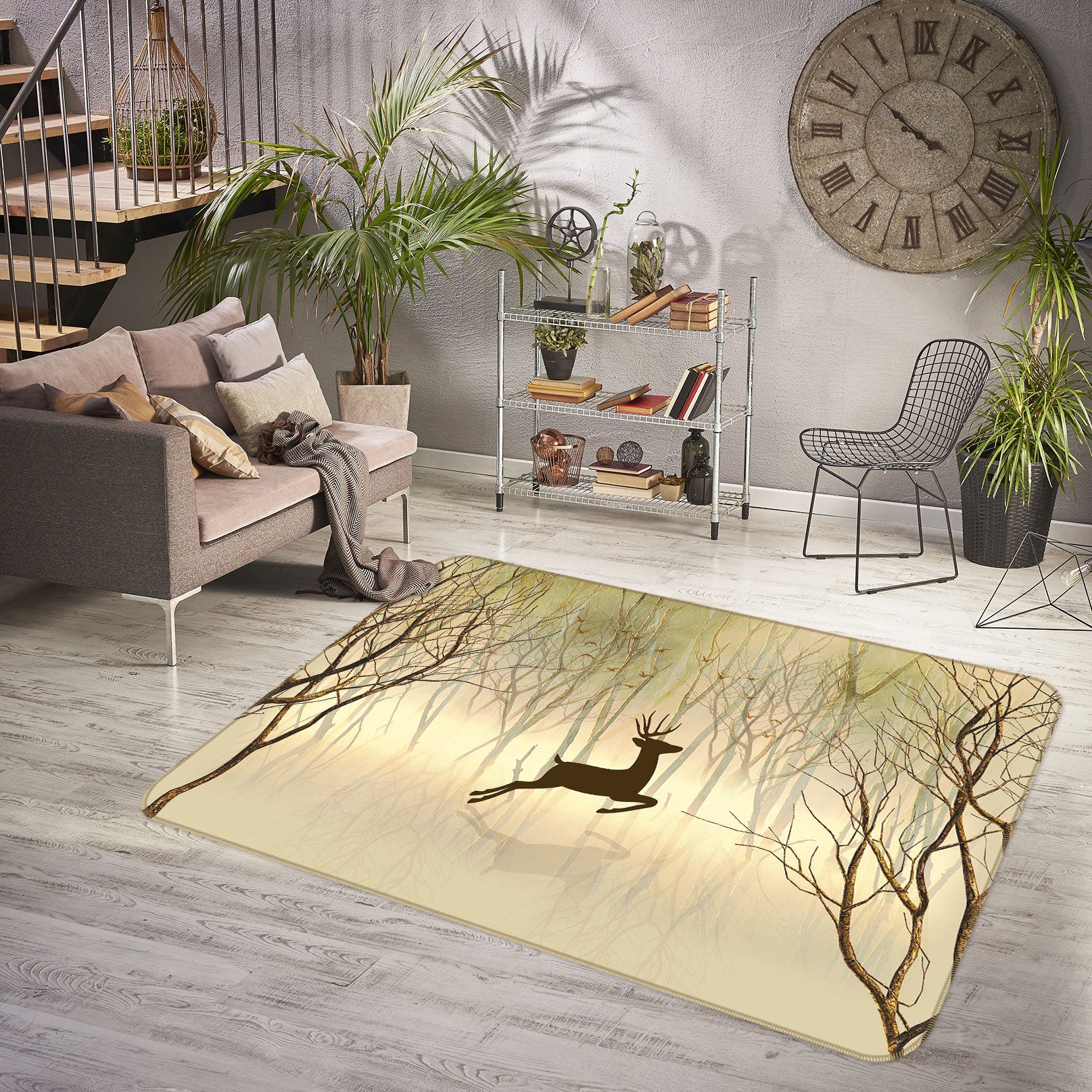 3D Branches Deer 77053 Non Slip Rug Mat