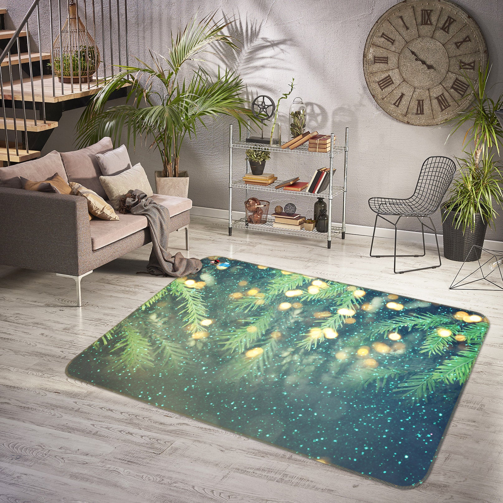 3D Tree Light 55073 Christmas Non Slip Rug Mat Xmas