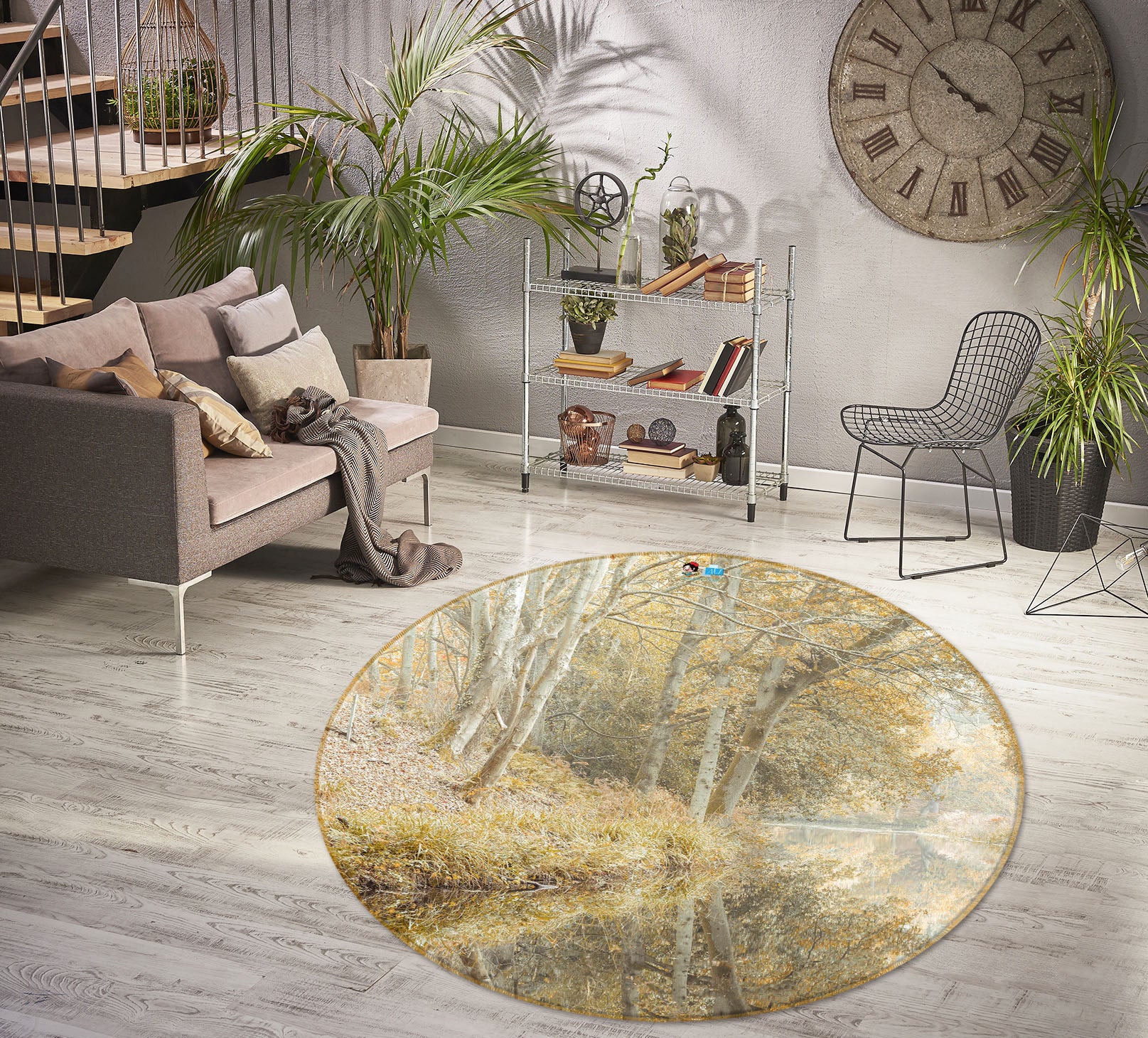 3D Riverside Trees 7356 Assaf Frank Rug Round Non Slip Rug Mat