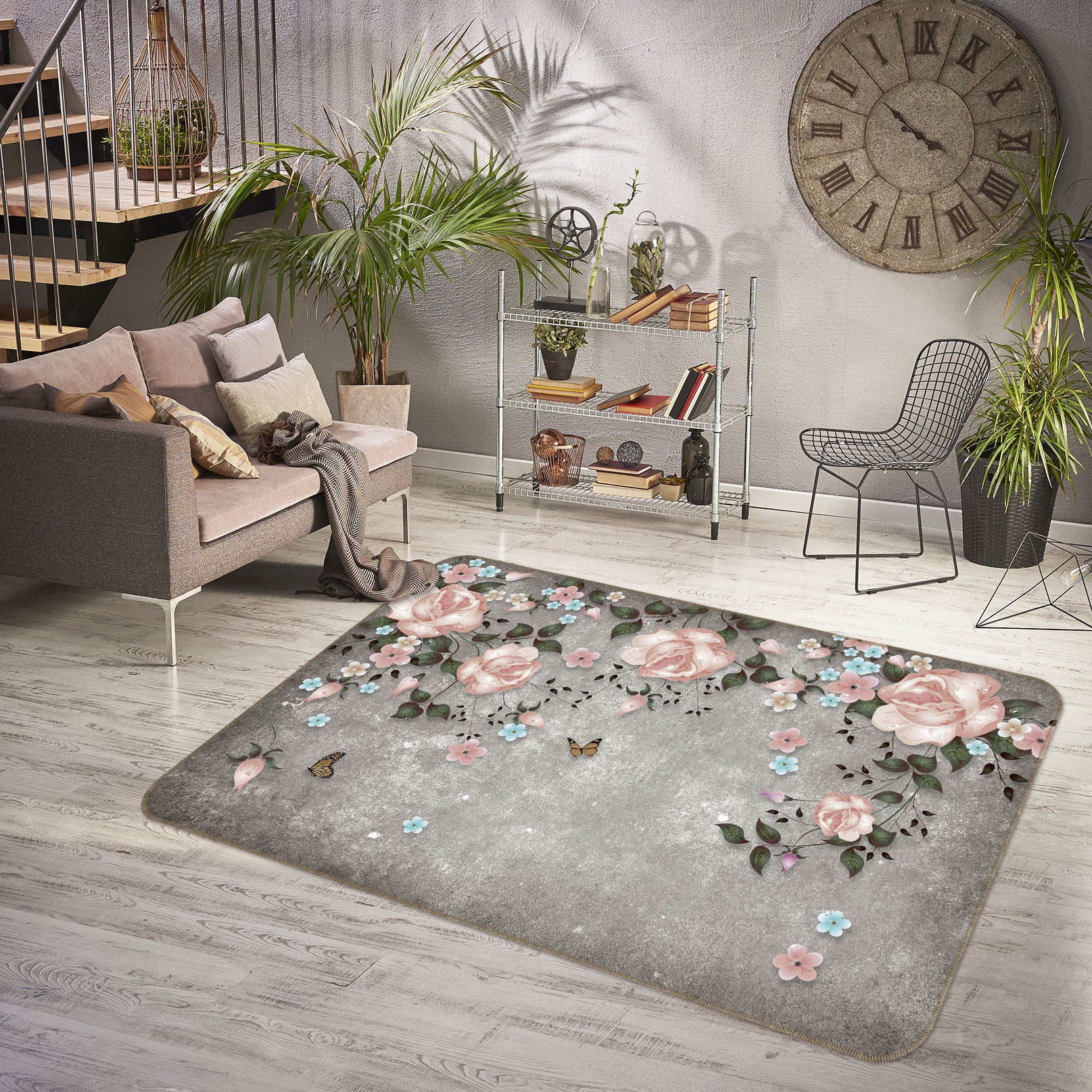 3D Flower Butterfly 34067 Non Slip Rug Mat