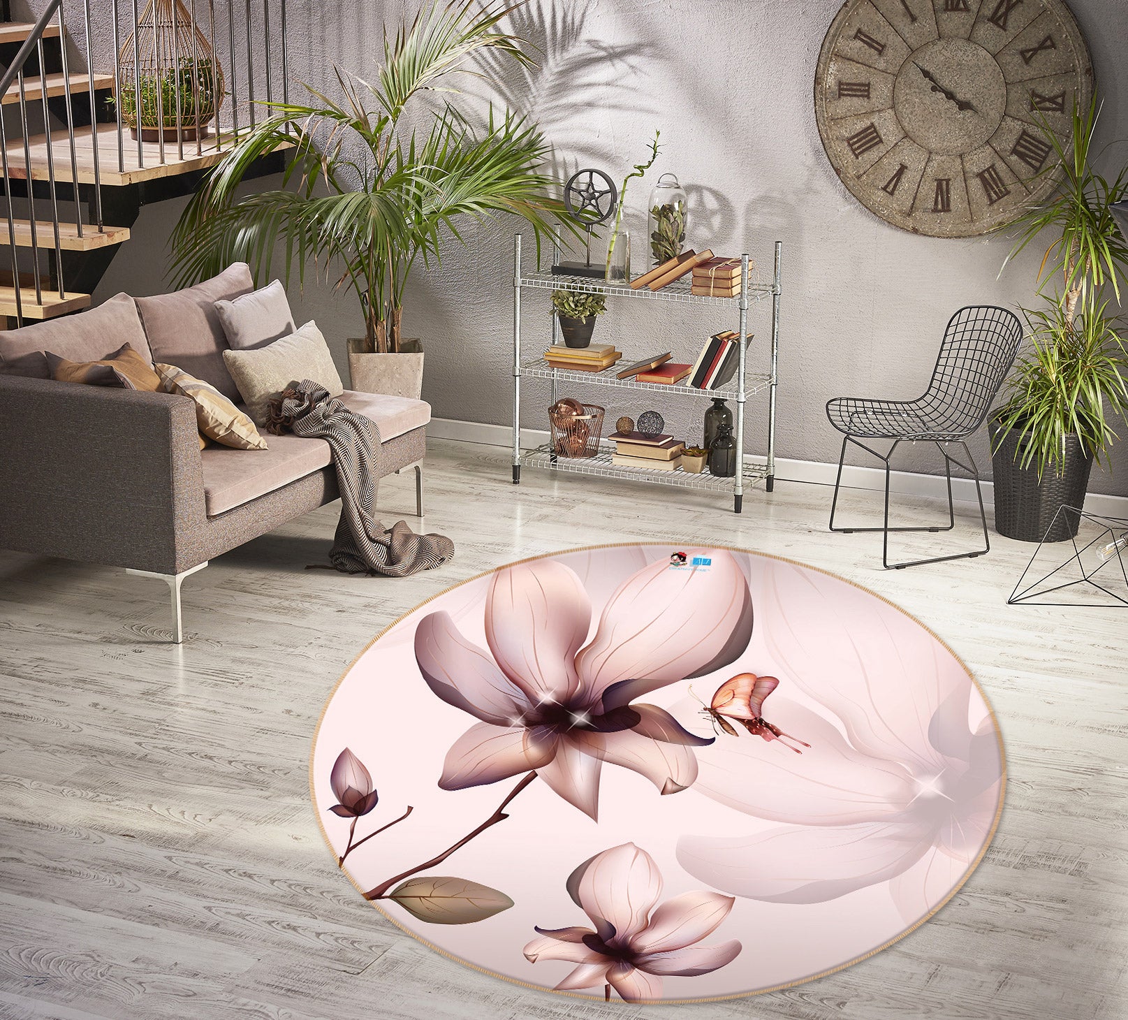 3D Flower 72228 Round Non Slip Rug Mat
