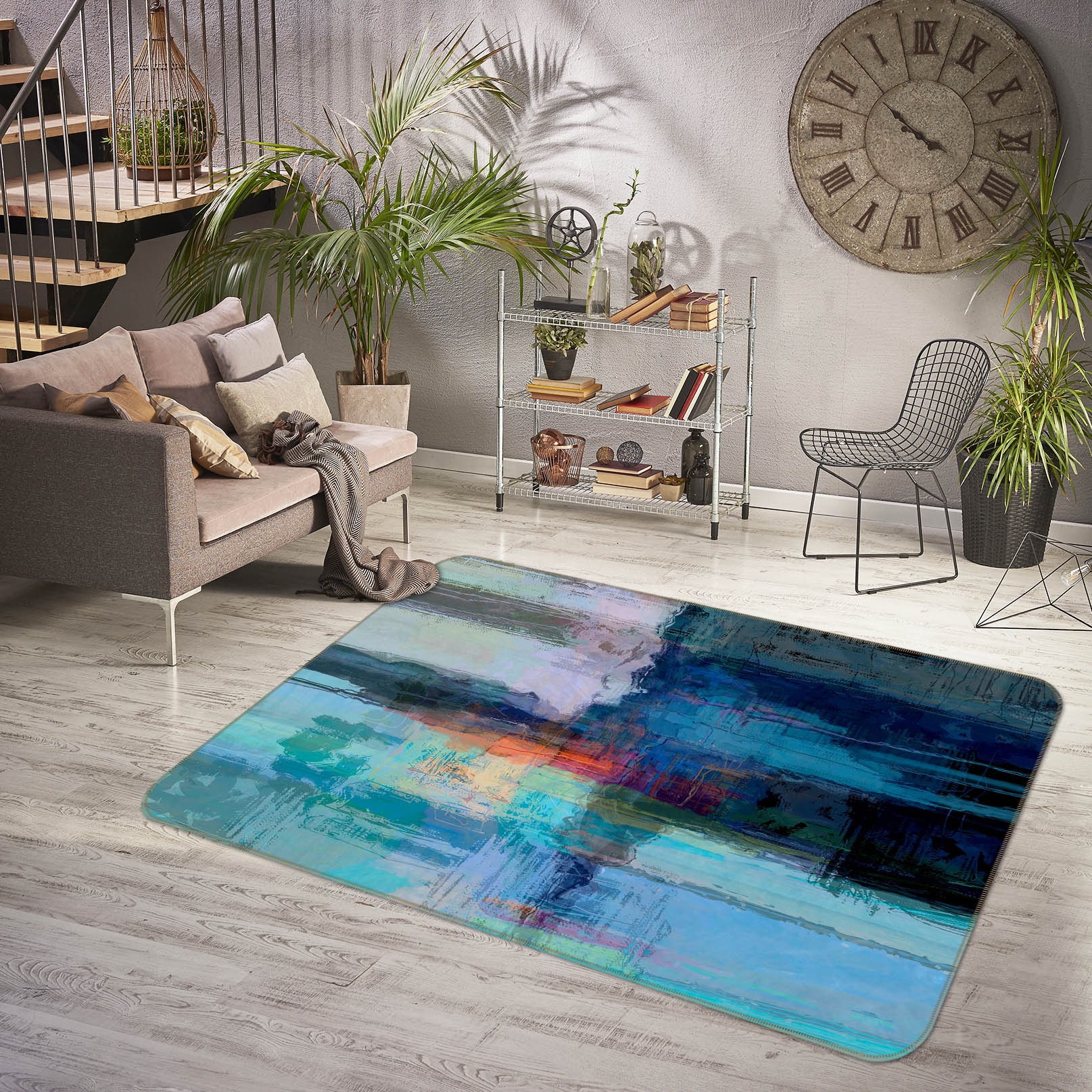 3D Blue Color Ink Pattern 84003 Michael Tienhaara Rug Non Slip Rug Mat