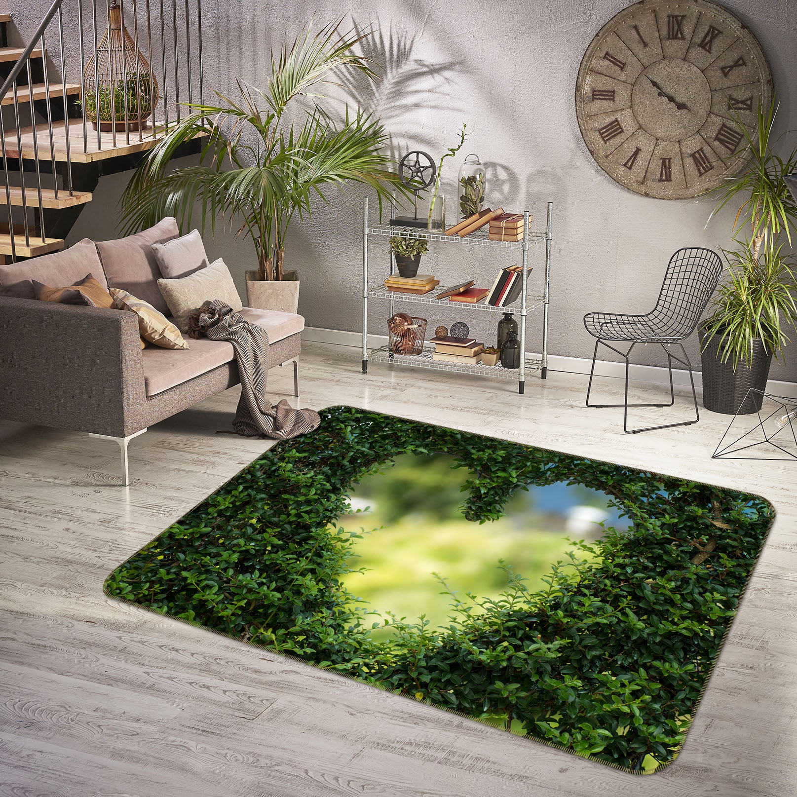 3D Heart Grass Circle 65104 Non Slip Rug Mat