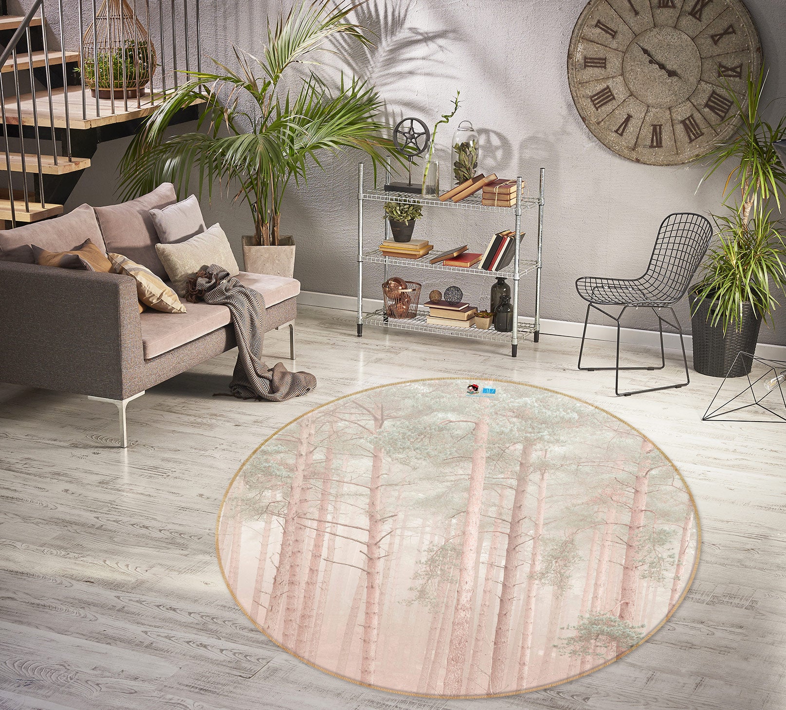 3D Forest Tree 7594 Assaf Frank Rug Round Non Slip Rug Mat