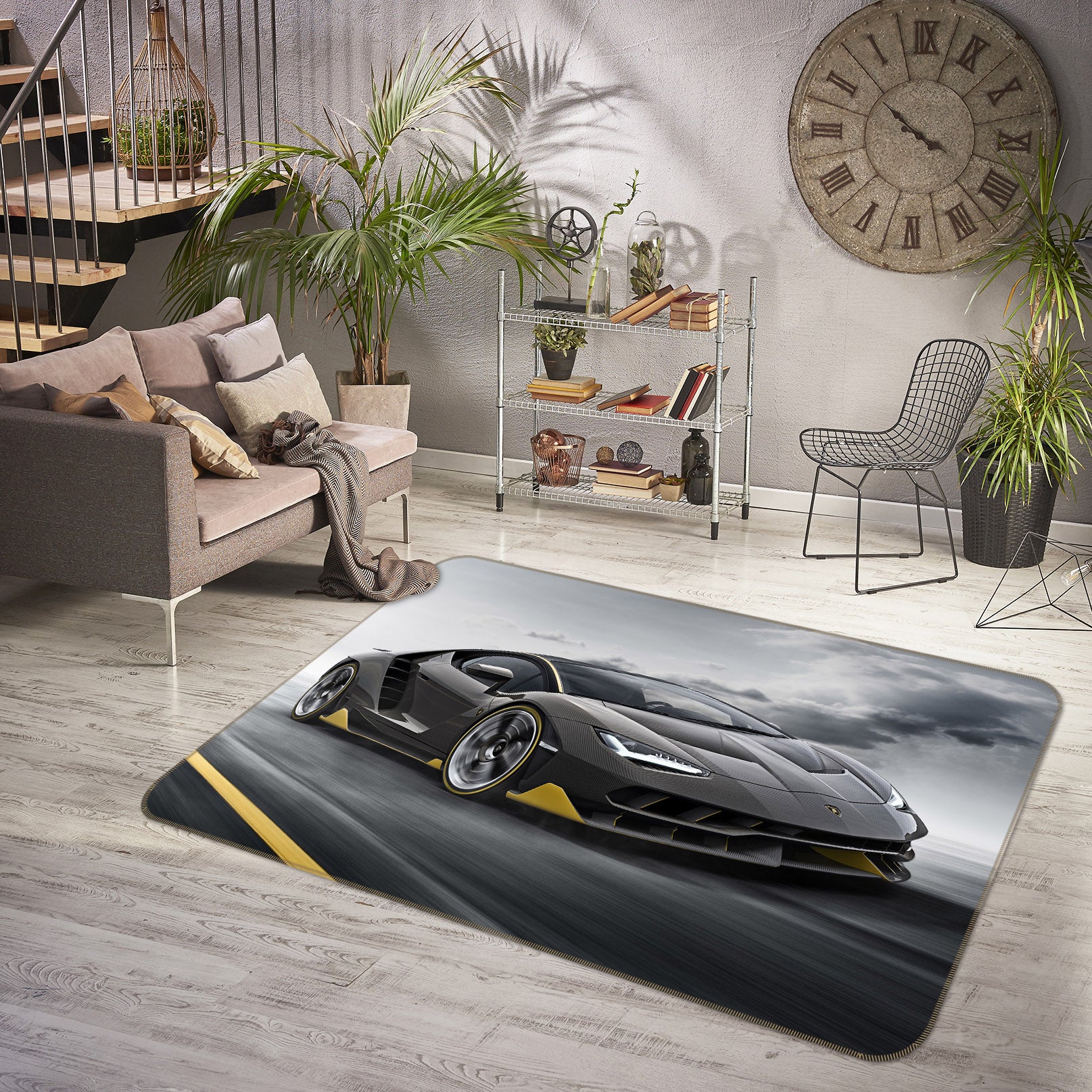 3D Black Sports Car 42063 Vehicle Non Slip Rug Mat